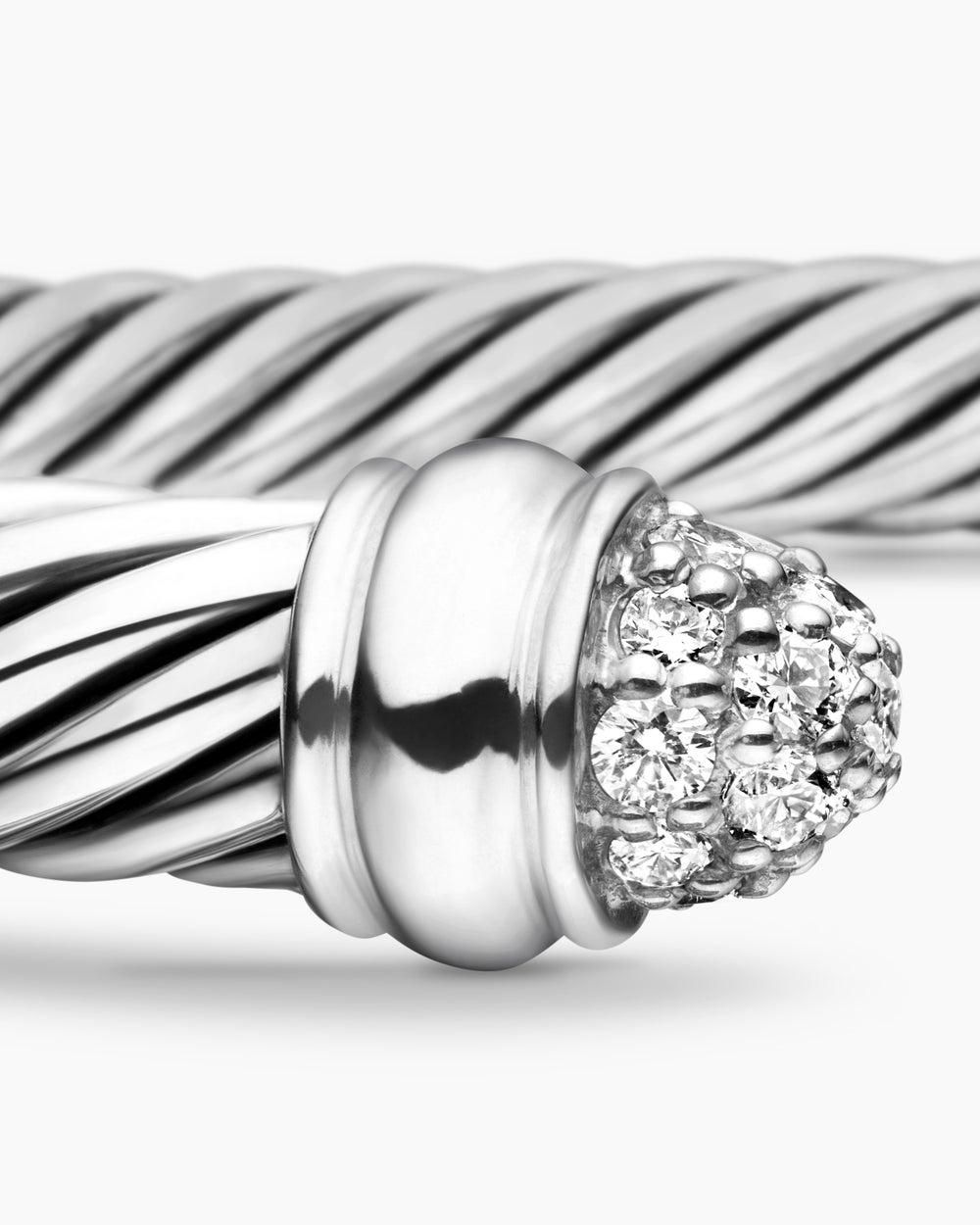 Womens Classic Cable Bracelet in Sterling Silver with Pavé Domes, 5mm