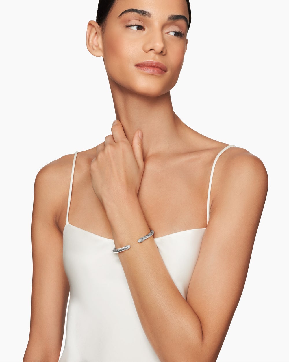 Womens Classic Cable Bracelet in Sterling Silver with Pavé Domes, 5mm
