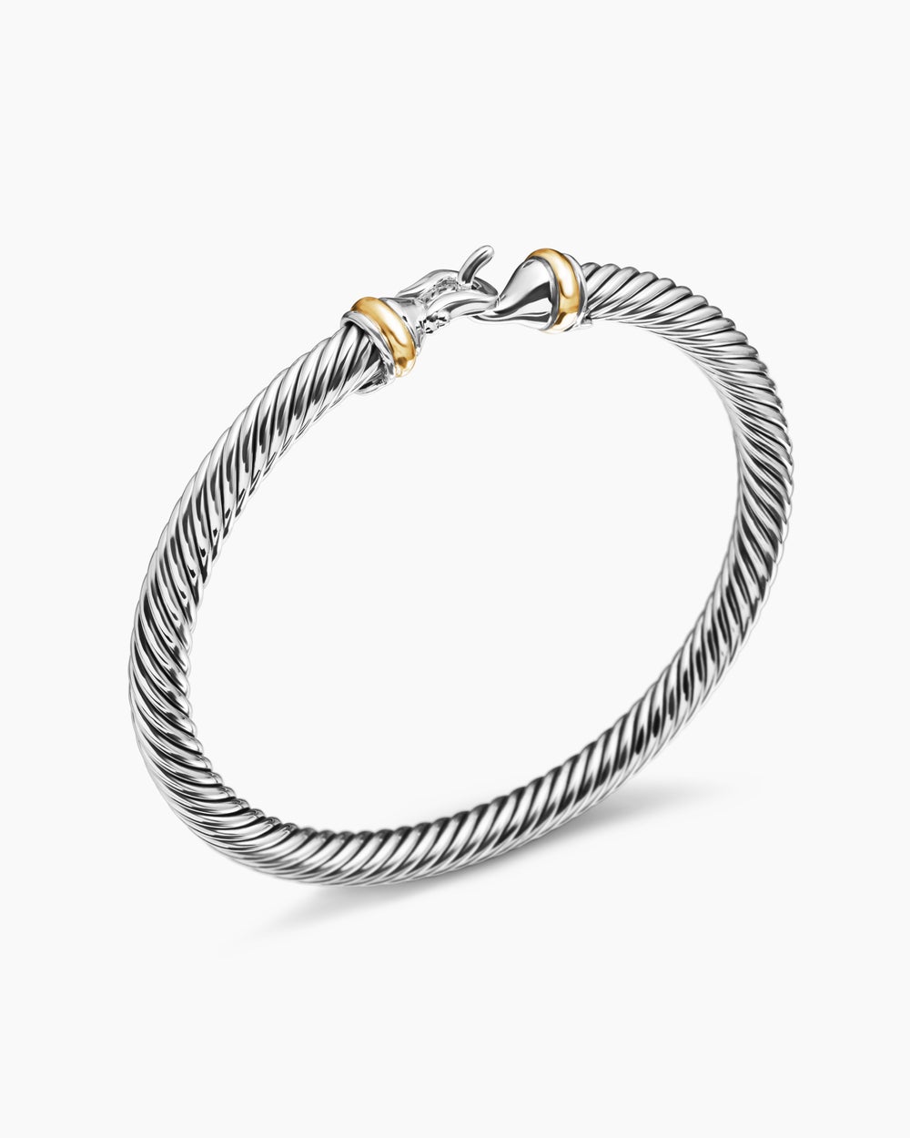 Womens Buckle Classic Cable Bracelet in Sterling Silver with 18ct Yellow Gold, 5mm