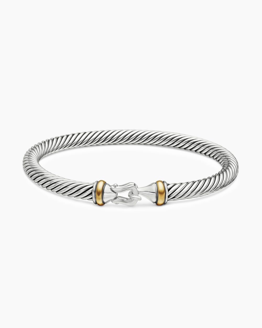 Womens Buckle Classic Cable Bracelet in Sterling Silver with 18ct Yellow Gold, 5mm