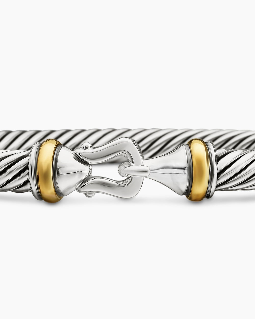 Womens Buckle Classic Cable Bracelet in Sterling Silver with 18ct Yellow Gold, 5mm
