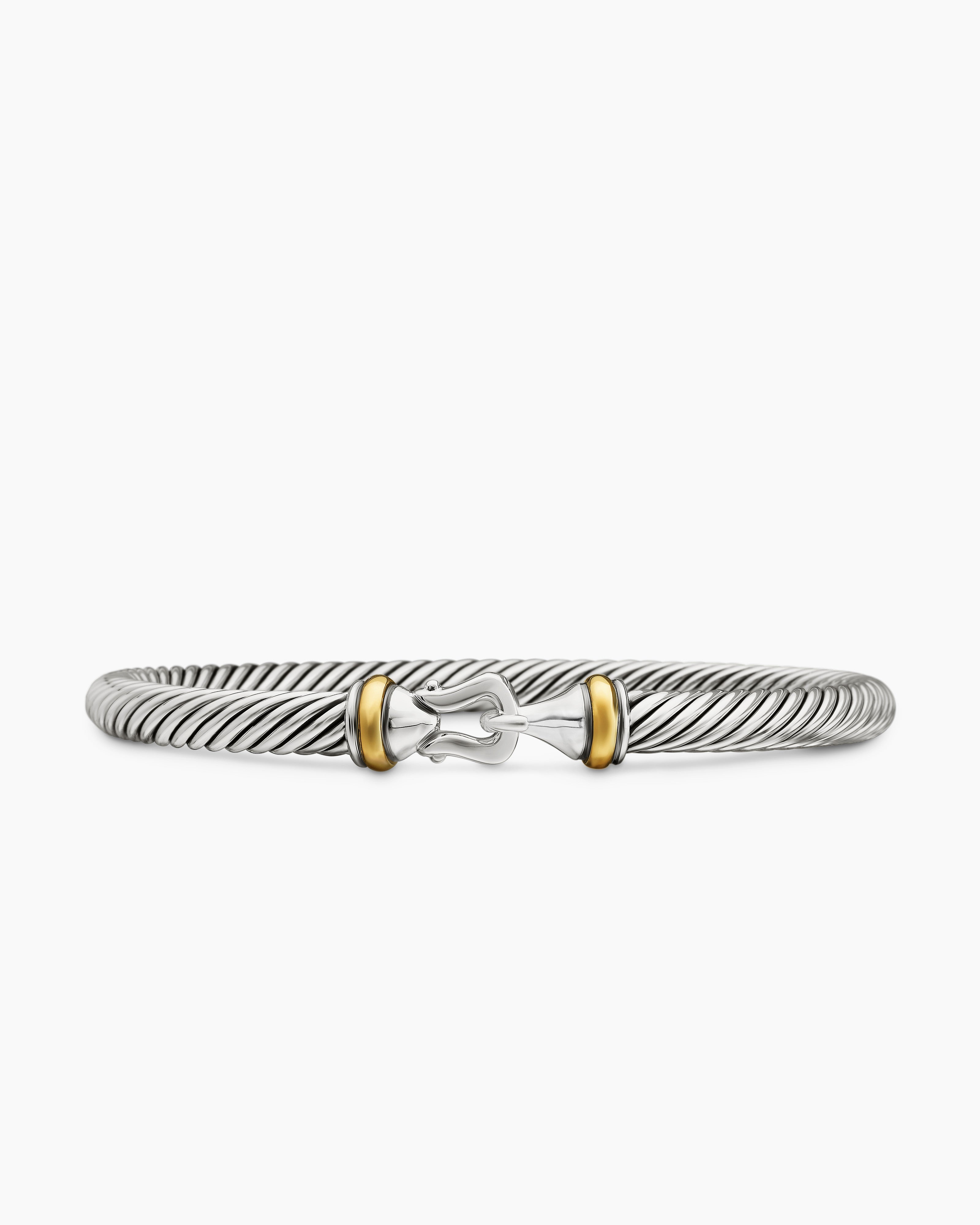 Womens Buckle Classic Cable Bracelet in Sterling Silver with 18ct Yellow Gold, 5mm