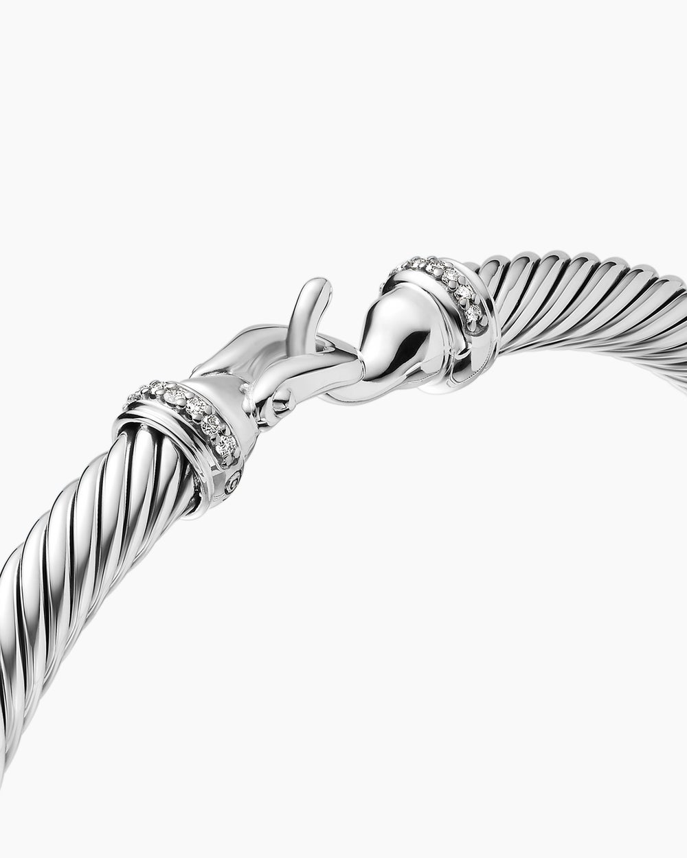 Womens Buckle Classic Cable Bracelet in Sterling Silver with Diamonds, 5mm