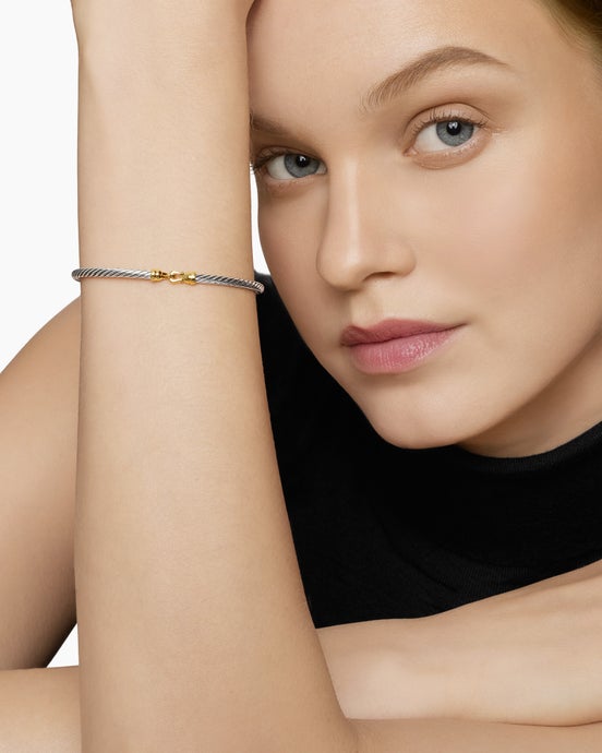 Bracelet Buckle Classic Cable en argent sterling avec or jaune 18 carats, 3 mm