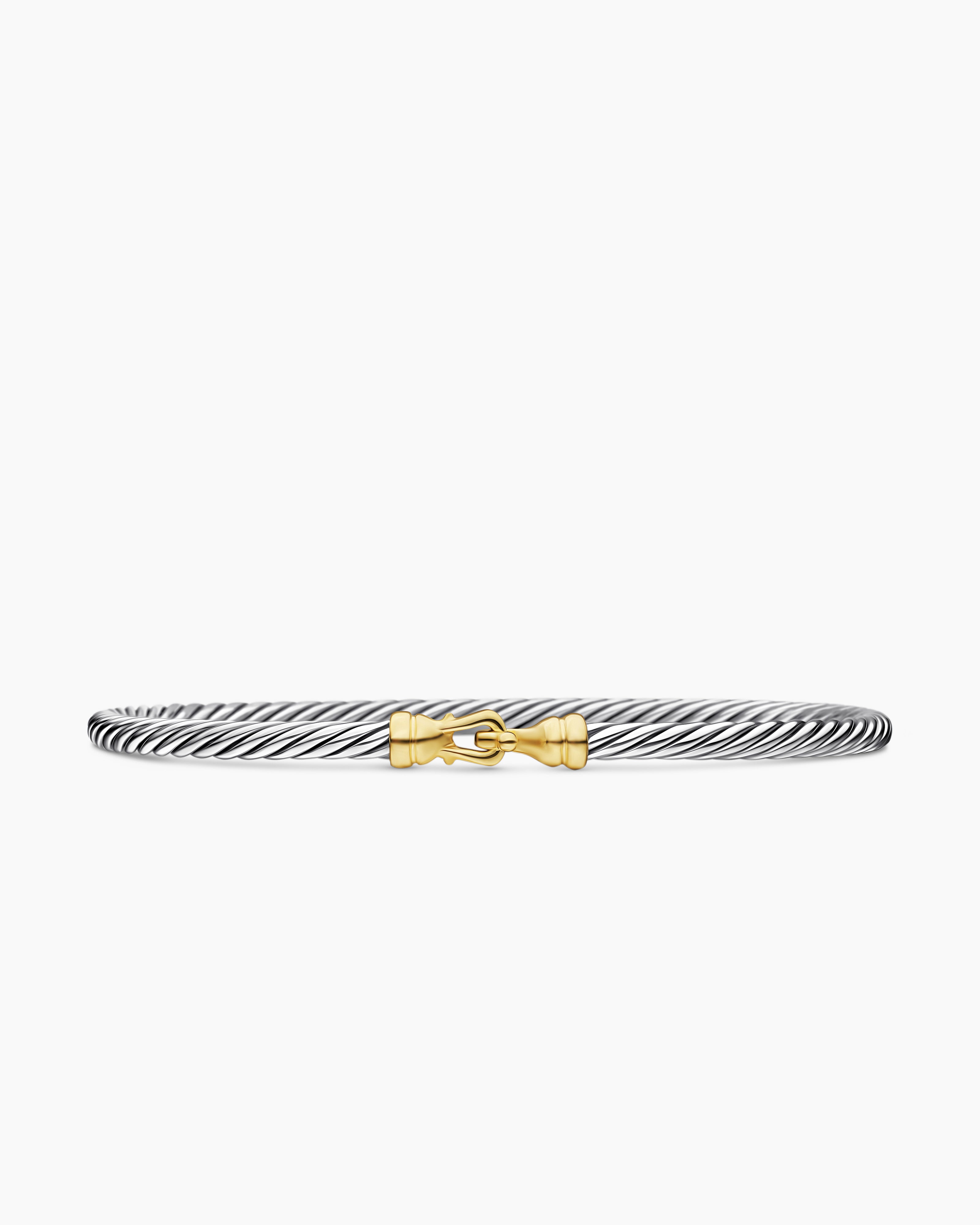 Womens Buckle Classic Cable Bracelet in Sterling Silver with 18ct Yellow Gold, 3mm