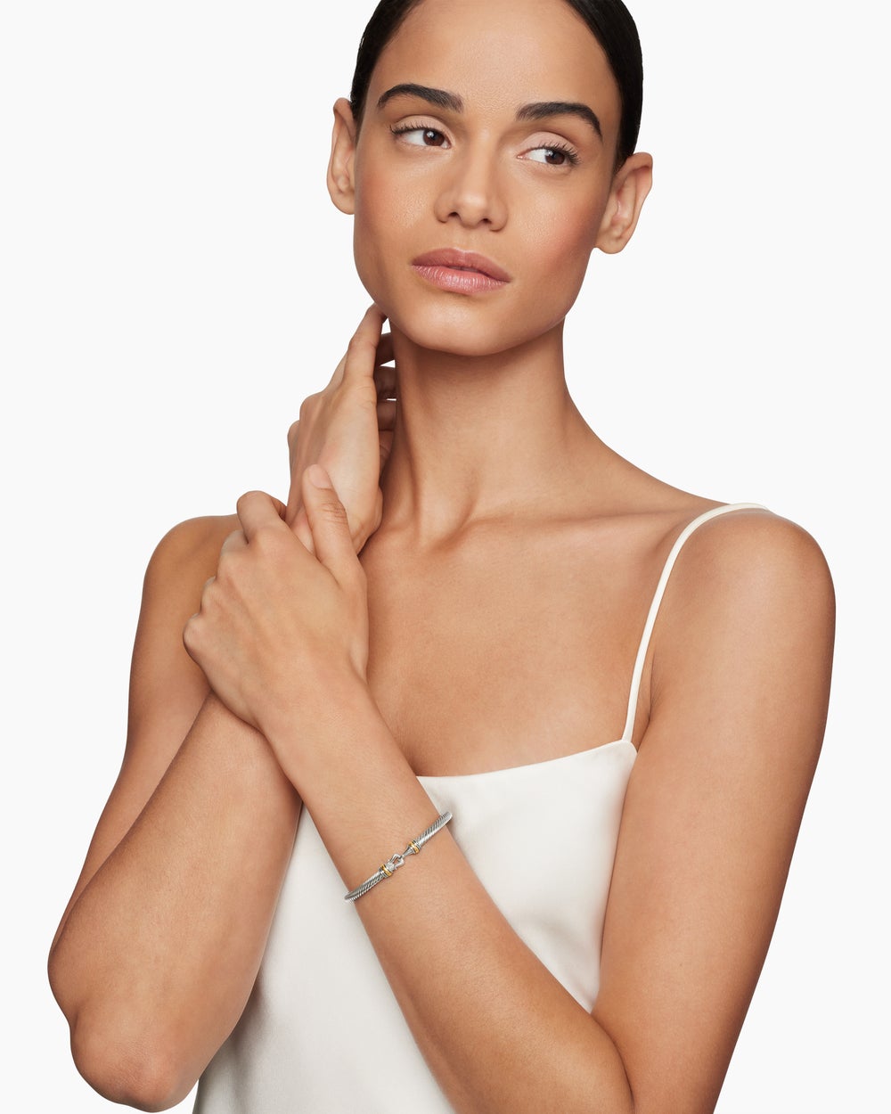 Womens Buckle Classic Cable Bracelet in Sterling Silver with 18ct Yellow Gold, 4mm