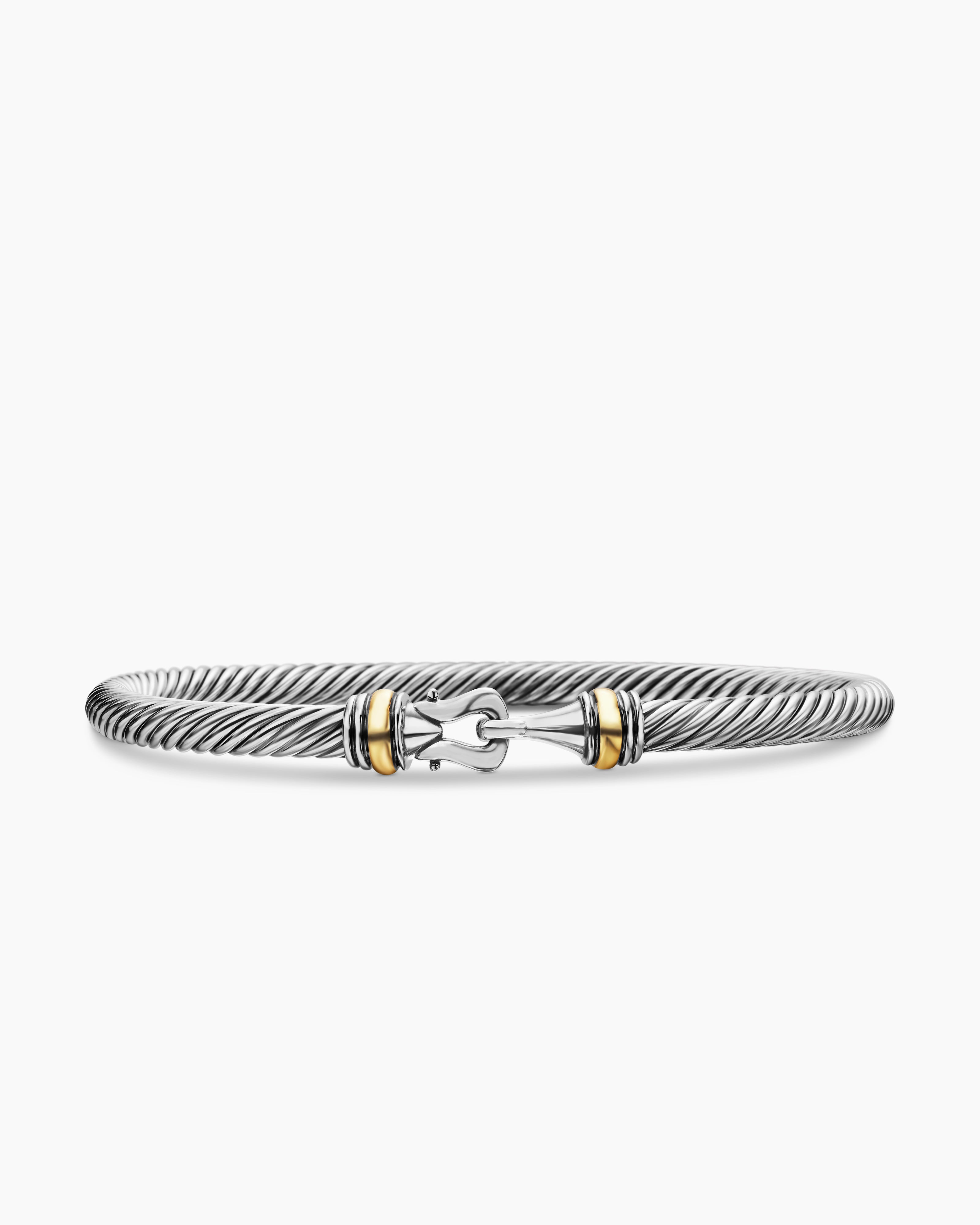 Womens Buckle Classic Cable Bracelet in Sterling Silver with 18ct Yellow Gold, 4mm