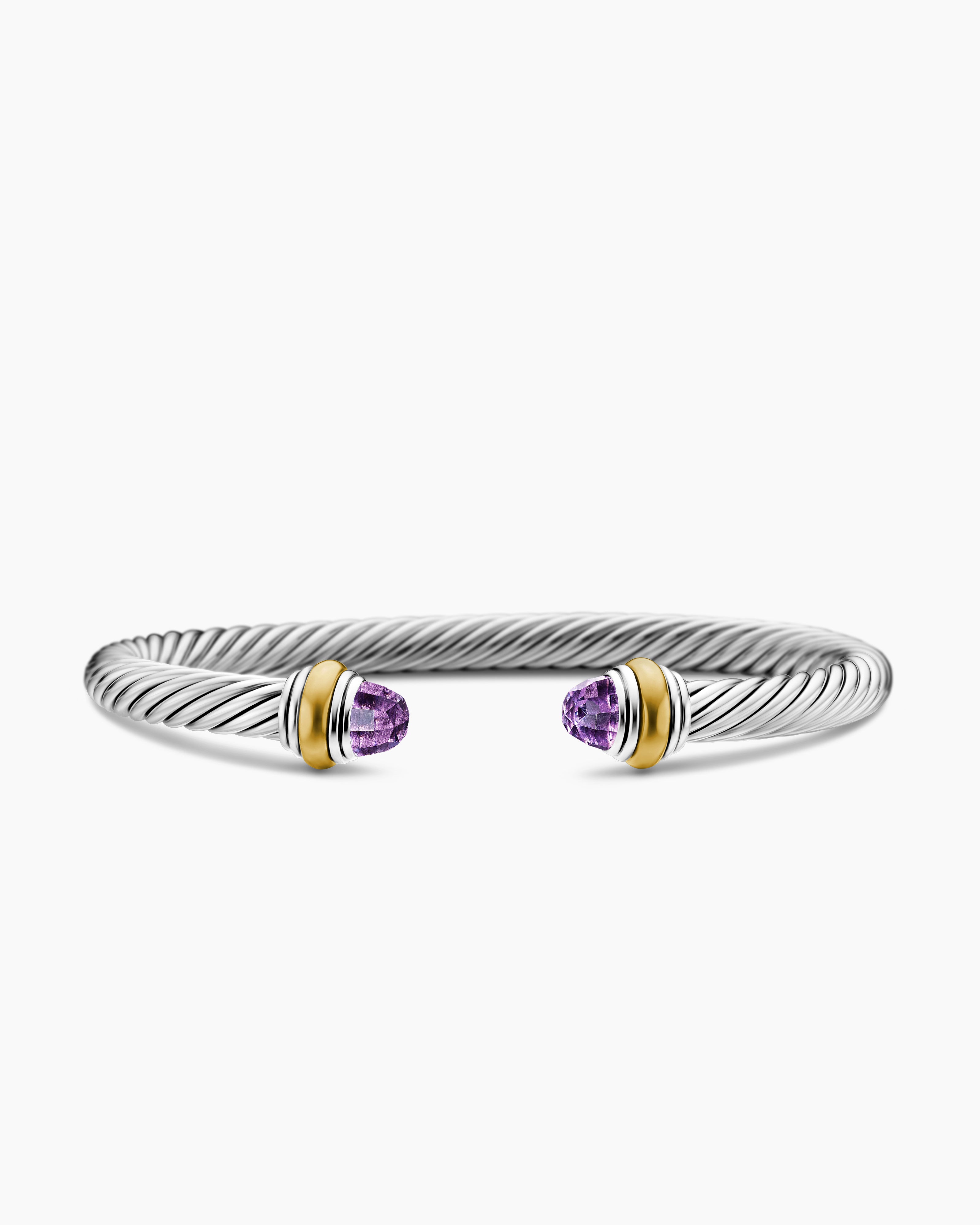 Womens Classic Cable Bracelet in Sterling Silver with 14K Yellow Gold, 5mm