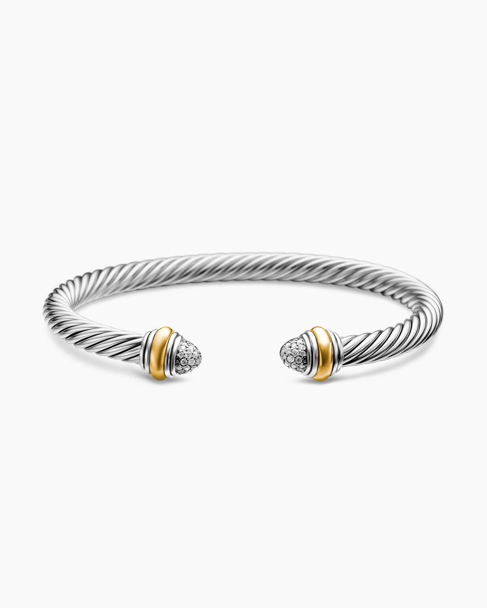 Womens Classic Cable Bracelet in Sterling Silver with 14K Yellow Gold and Pavé Diamond Domes, 5mm
