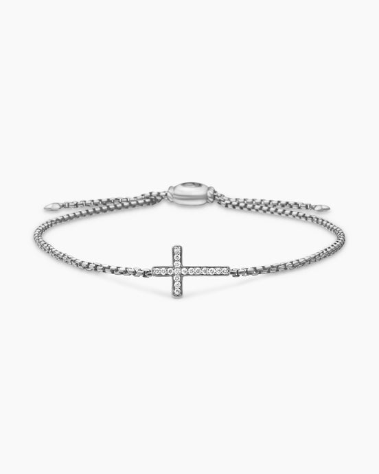 Petite Pavé Cross Chain Bracelet in Sterling Silver with Diamonds, 1.7mm