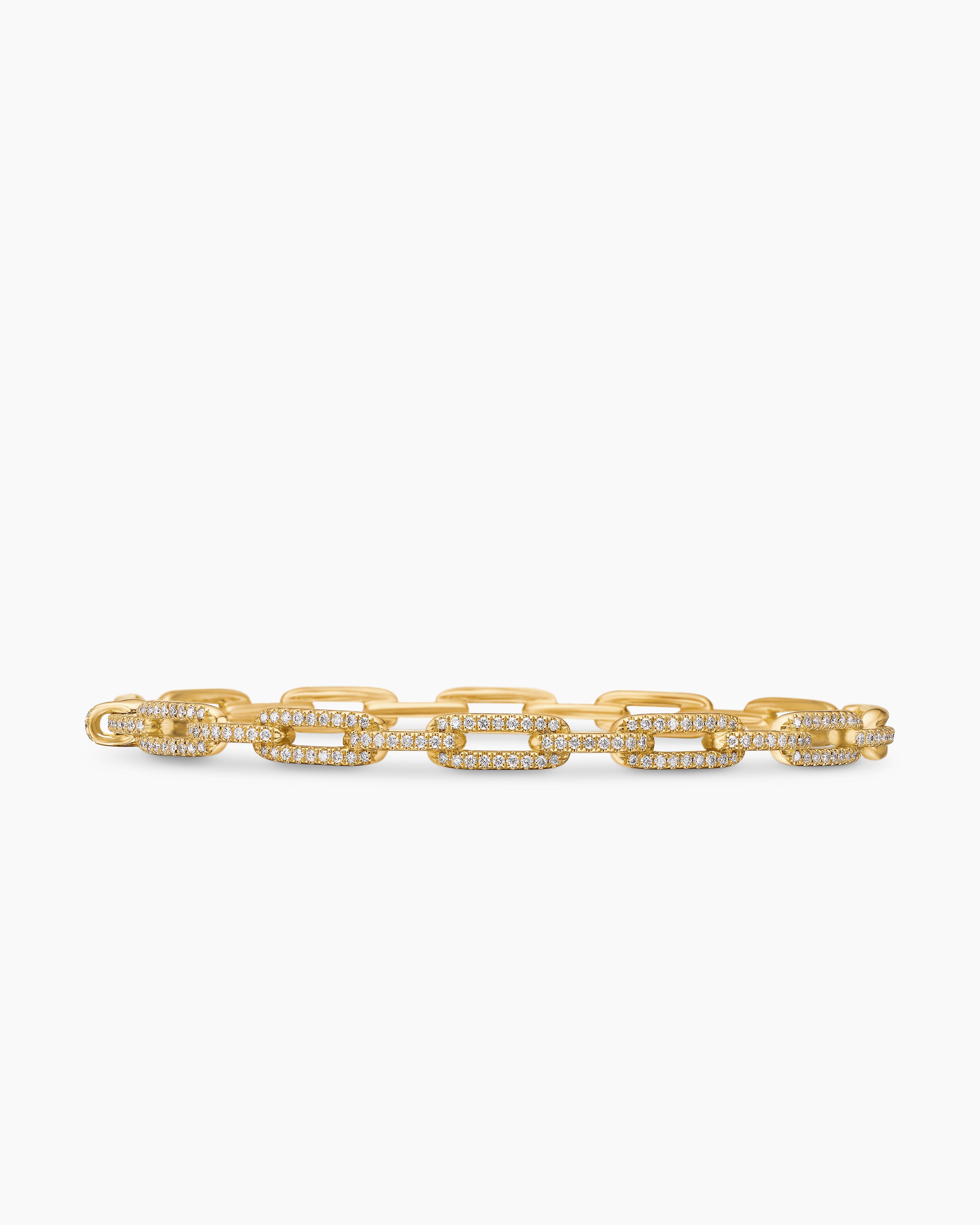 Womens Stax Chain Link Bracelet in 18K Yellow Gold with Diamonds, 4mm