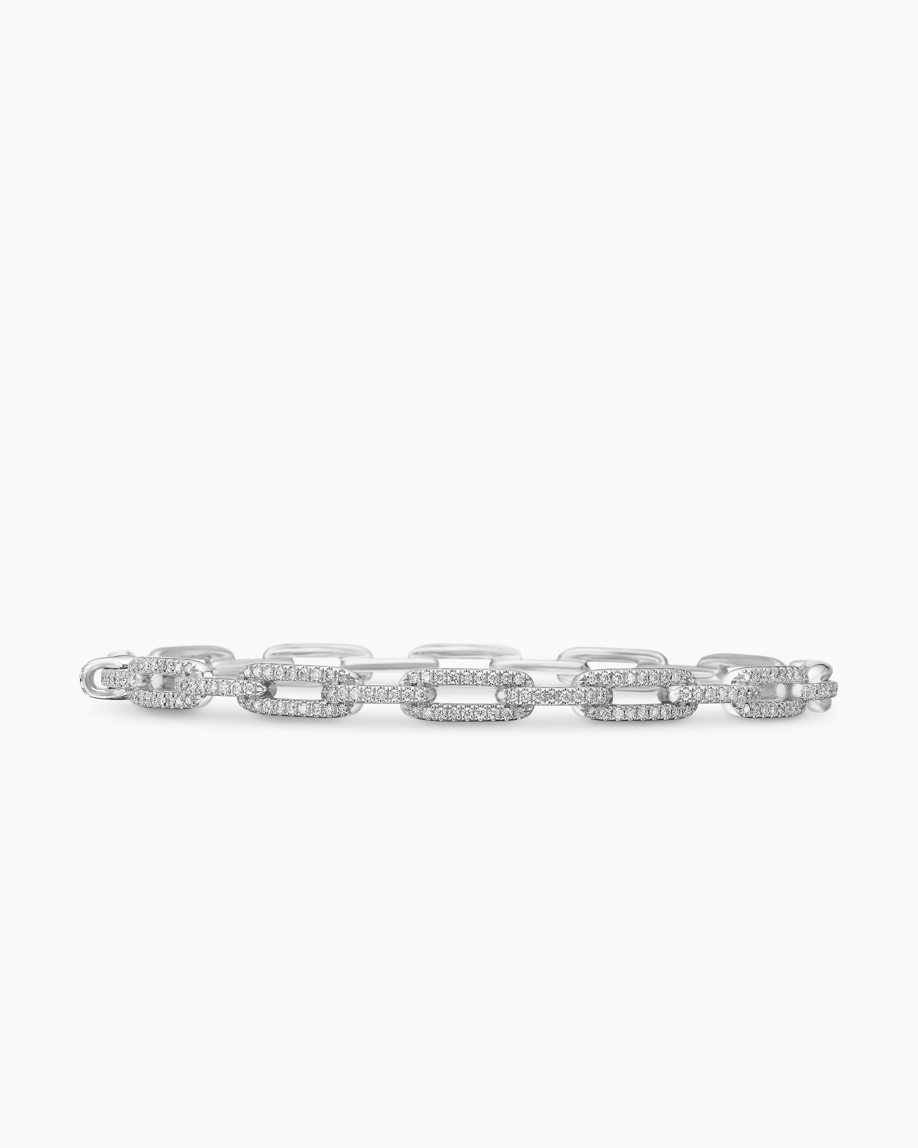 Womens Stax Chain Link Bracelet in 18K White Gold with Diamonds, 4mm