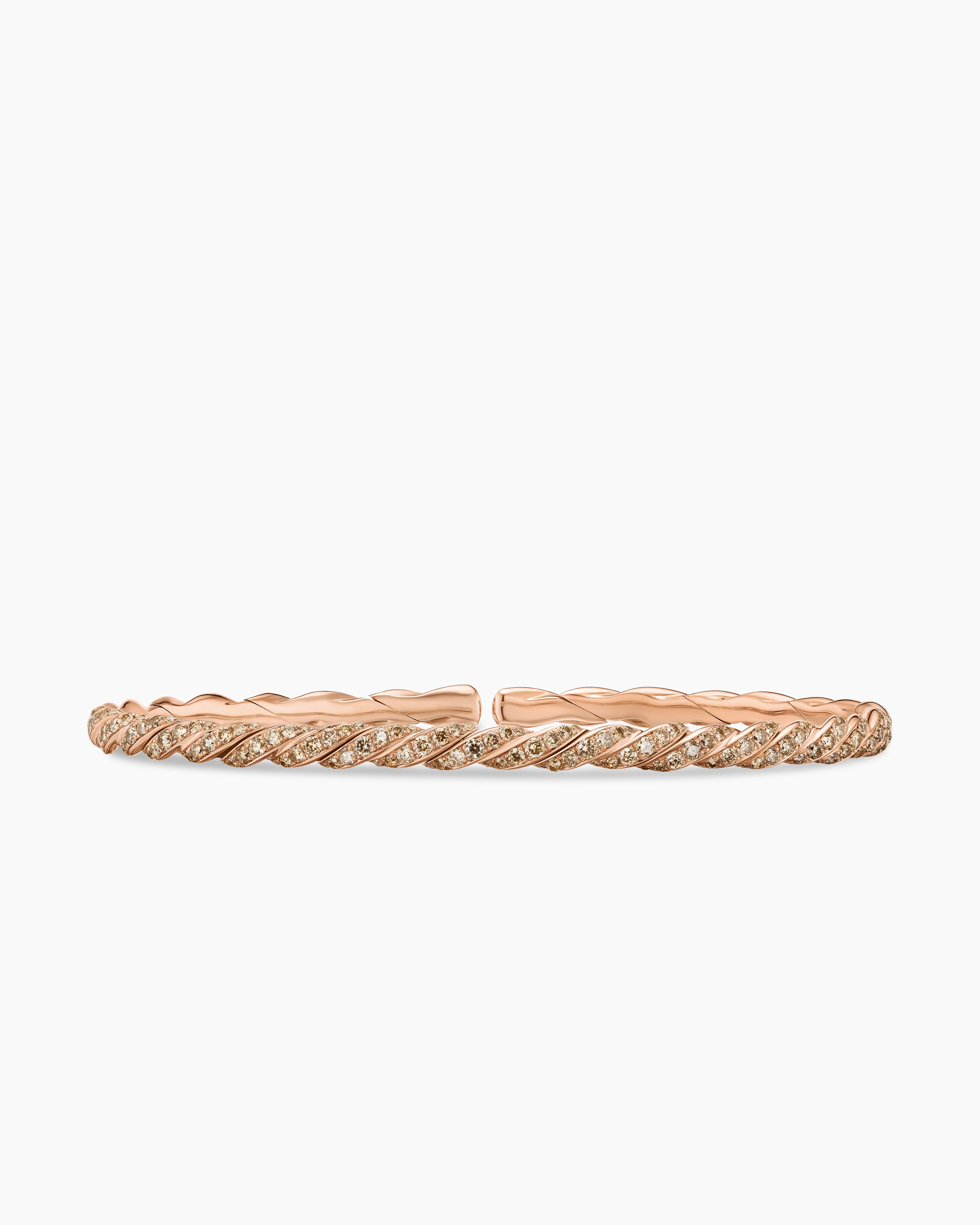 Womens Sculpted Cable Flex Bracelet in 18K Rose Gold with Diamonds, 3.5mm