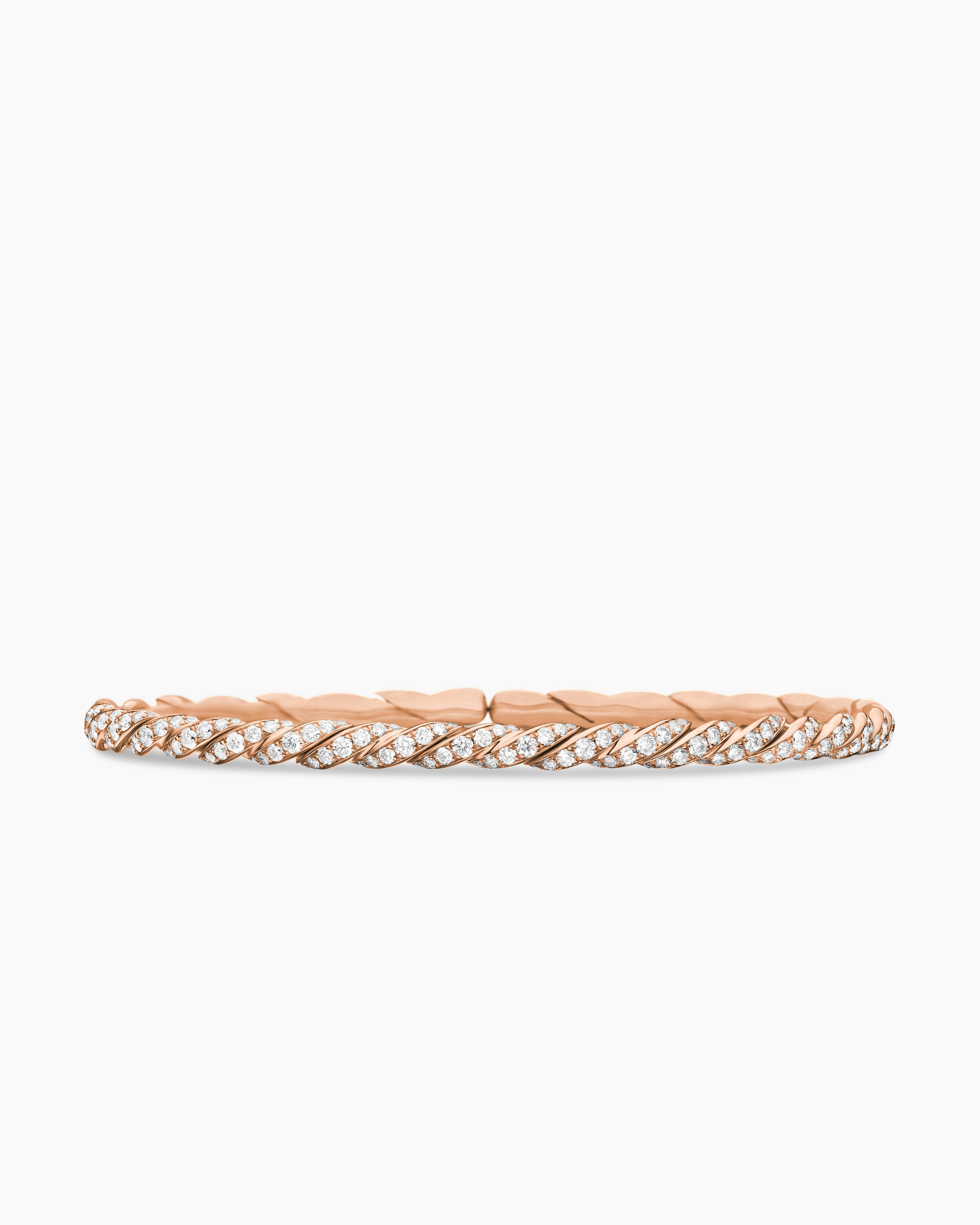Womens Sculpted Cable Flex Bracelet in 18K Rose Gold with Diamonds, 3.5mm