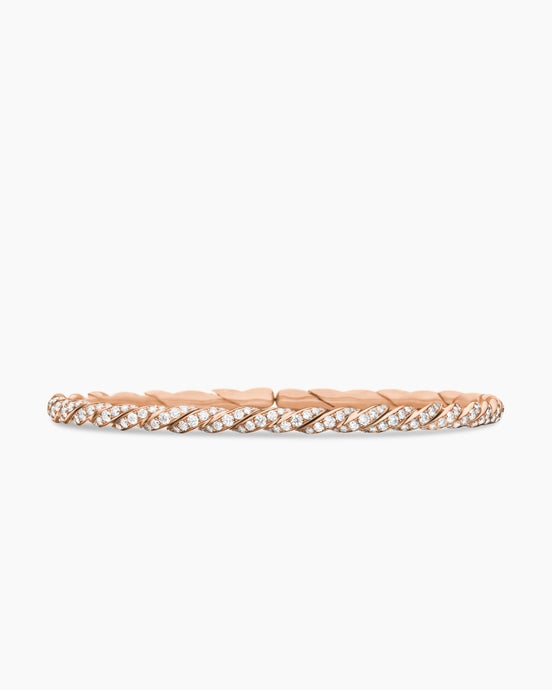 Sculpted Cable Flex® Bracelet in 18K Rose Gold with Diamonds, 3.5mm