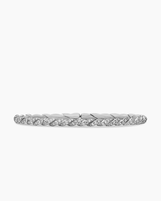 Sculpted Cable Flex® Bracelet in 18K White Gold with Diamonds, 3.5mm