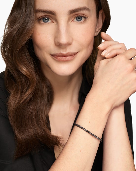 Sculpted Cable Flex® Bracelet in 18K White Gold with Black Rhodium and Black Diamonds, 3.5mm