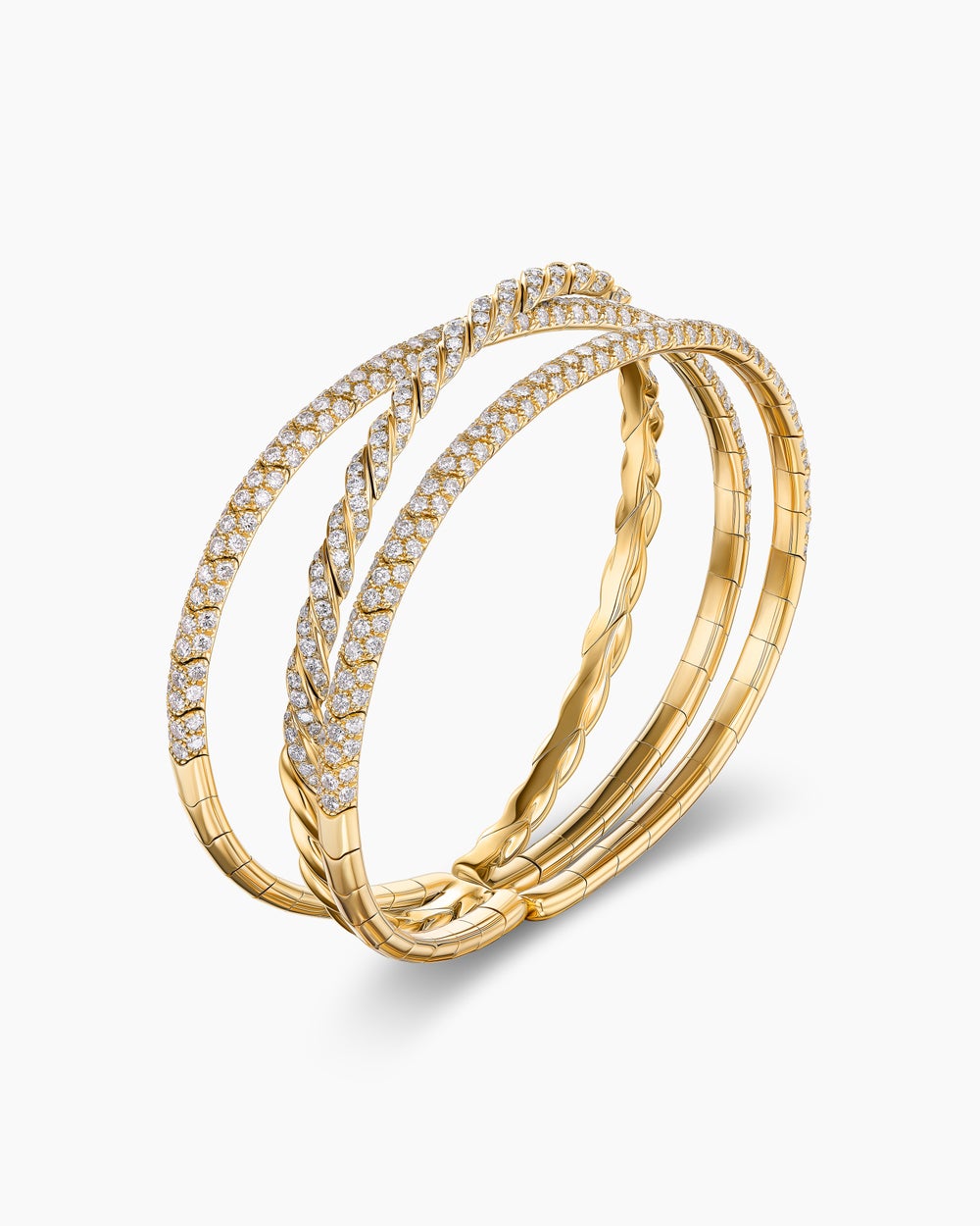 Womens Sculpted Cable Flex® Three Row Bracelet in 18ct Yellow Gold with Diamonds, 21mm
