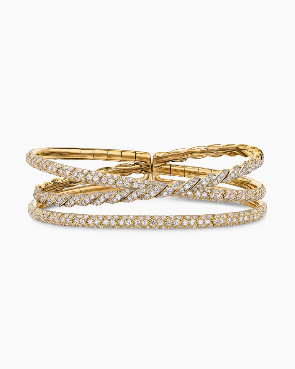 Womens Sculpted Cable Flex® Three Row Bracelet in 18ct Yellow Gold with Diamonds, 21mm