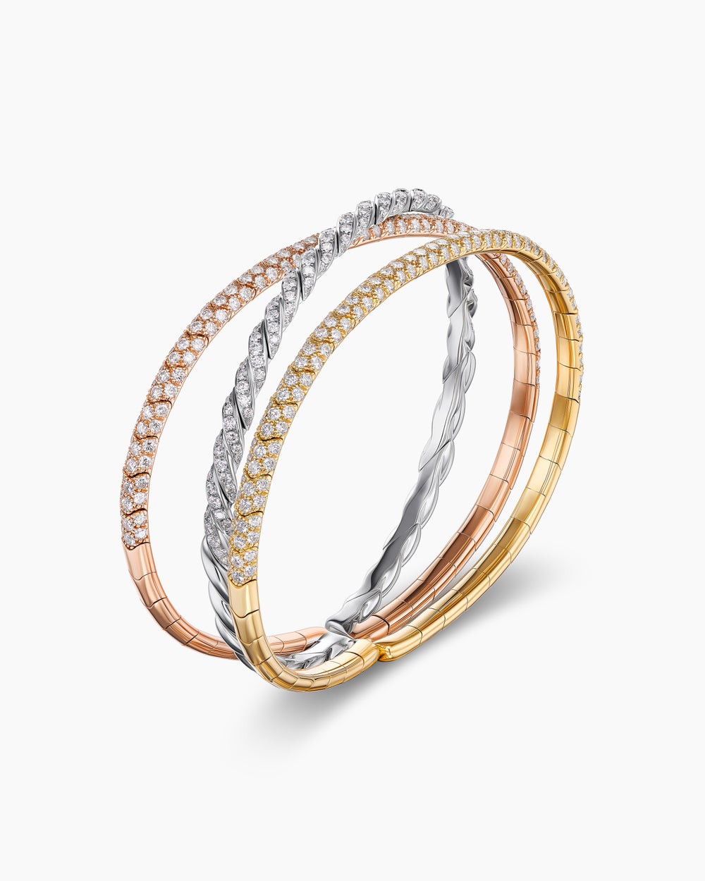 Womens Sculpted Cable Flex Three Row Bracelet in 18K Gold, 21mm