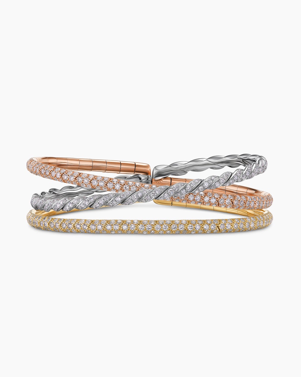 Womens Sculpted Cable Flex Three Row Bracelet in 18K Gold, 21mm