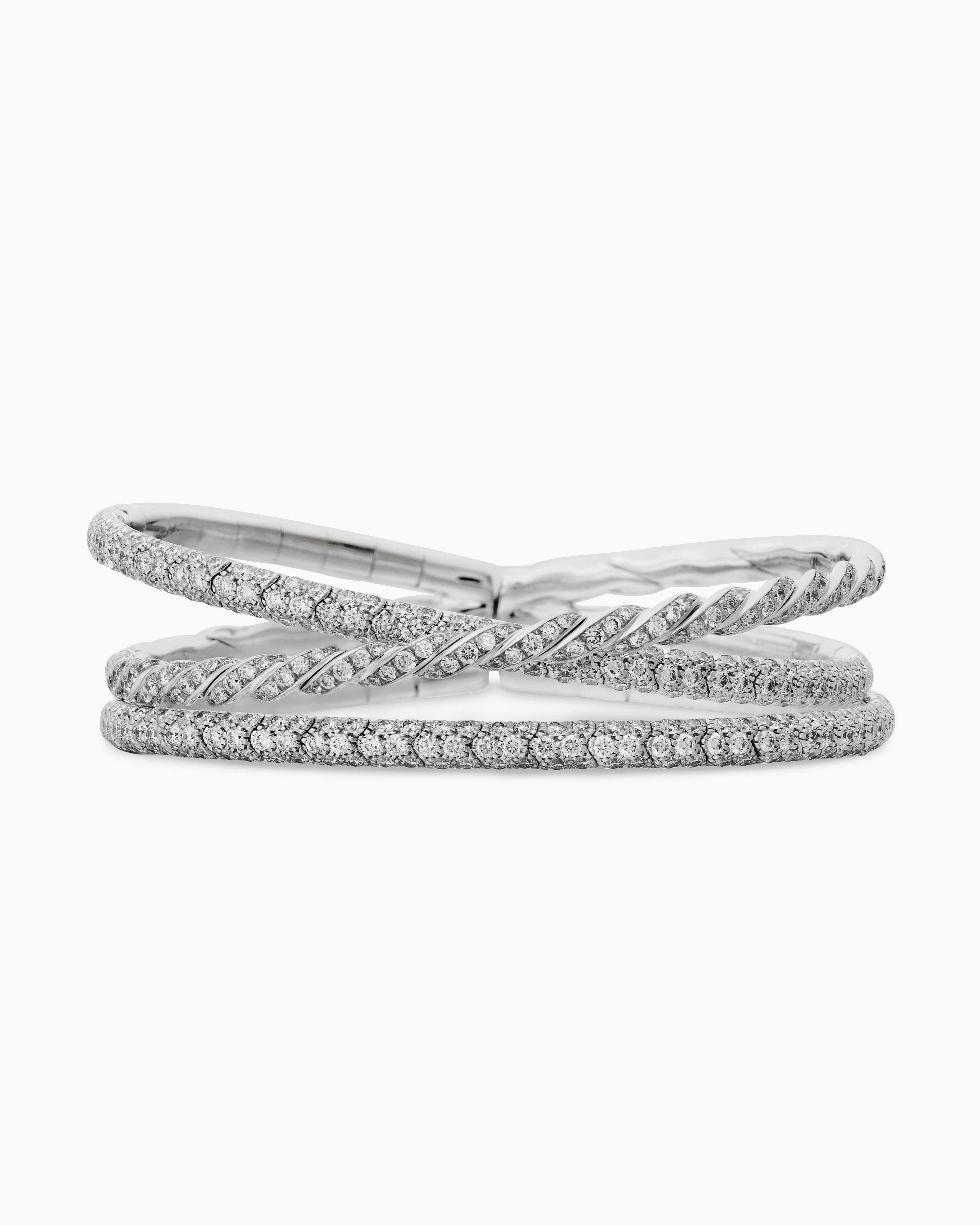 Bracelet Sculpted Cable Flex&reg; &agrave; trois rangs en or blanc 18 carats avec diamants, 21 mm femme 