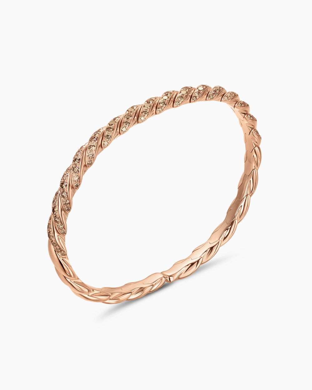 Womens Sculpted Cable Flex Bracelet in 18K Rose Gold with Diamonds, 5mm