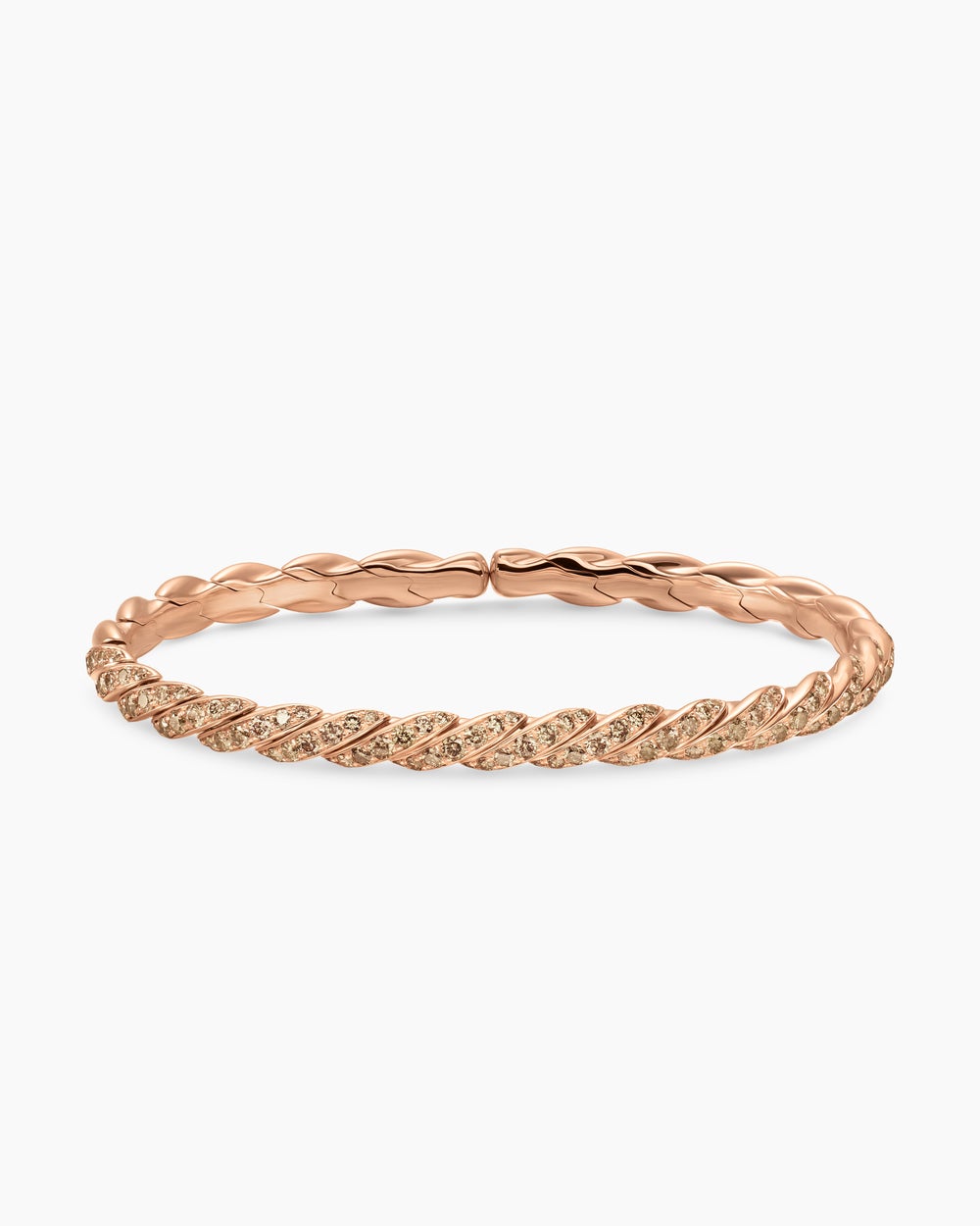 Womens Sculpted Cable Flex Bracelet in 18K Rose Gold with Diamonds, 5mm
