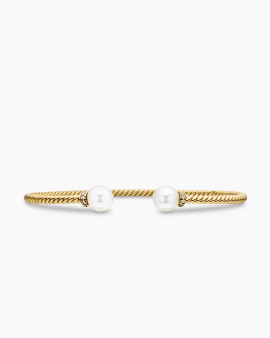 Solari Cablespira® Flex Bracelet in 18K Yellow Gold with Pearls and Diamonds, 2.3mm
