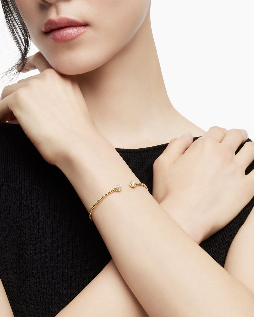 Womens Solari Cablespira® Flex Bracelet in 18K Yellow Gold with Diamonds, 2.3mm