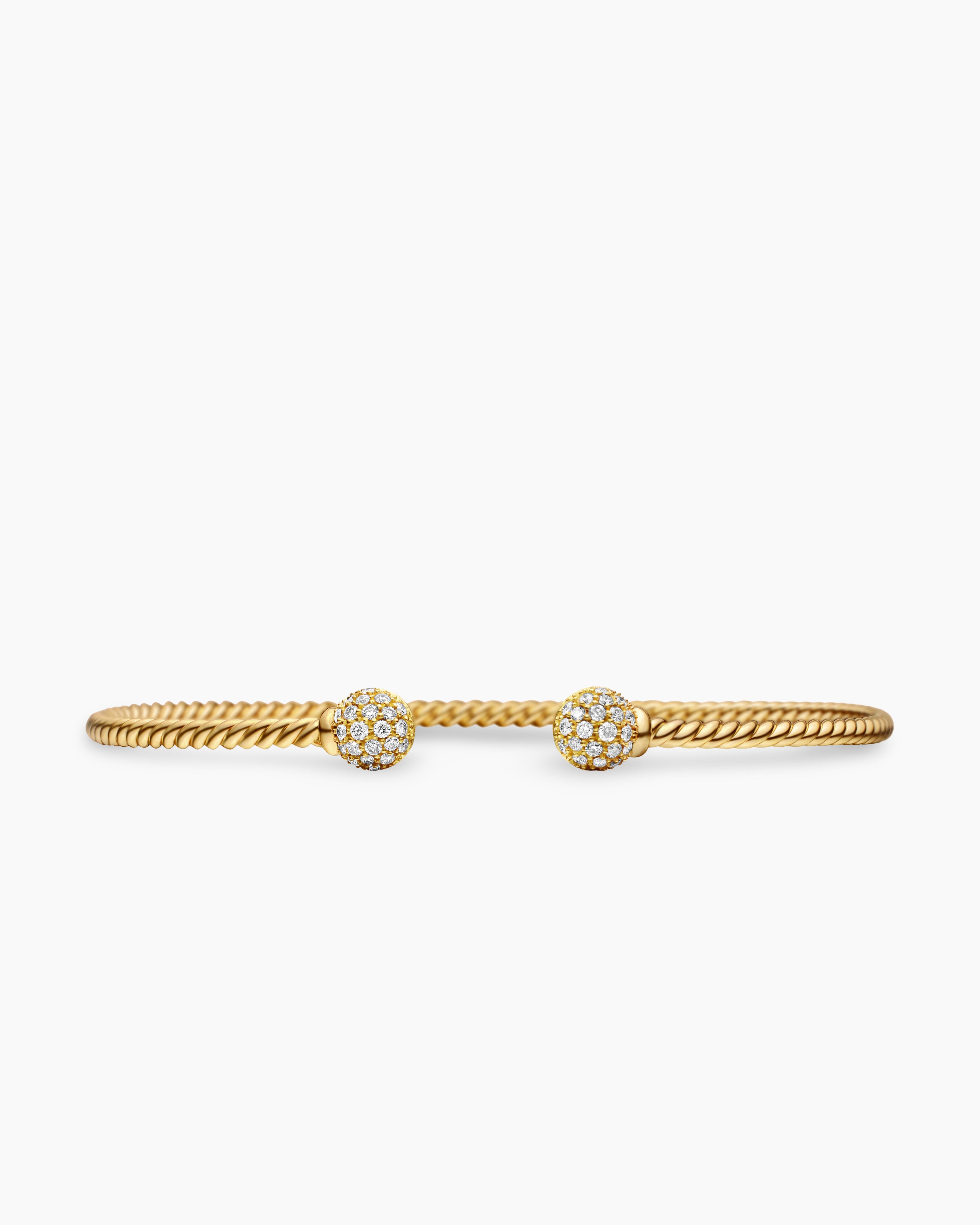 Womens Solari Cablespira&reg; Flex Bracelet in 18K Yellow Gold with Diamonds, 2.3mm
