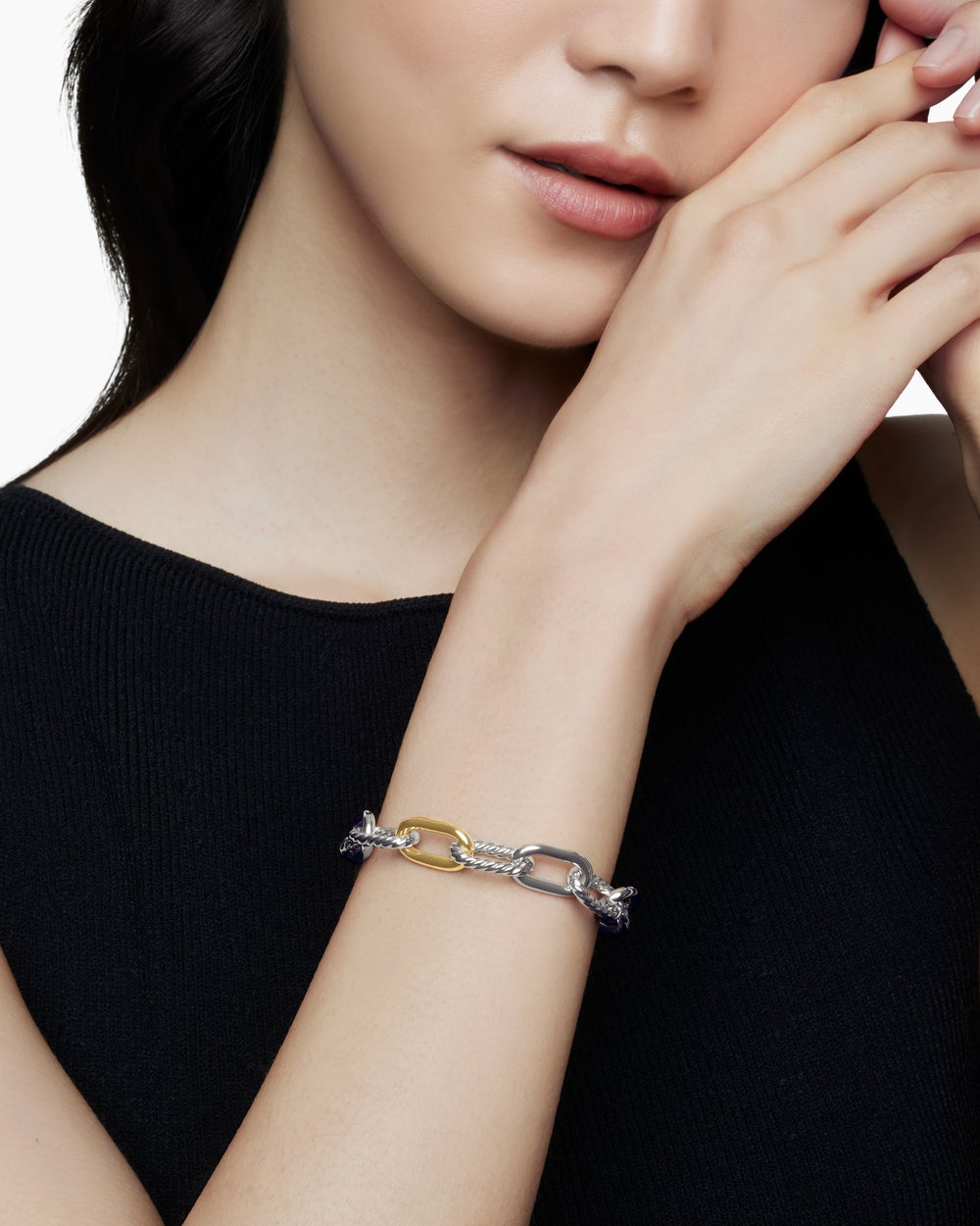 Womens DY Madison Chain Bracelet in Sterling Silver with 18K Yellow Gold, 11mm