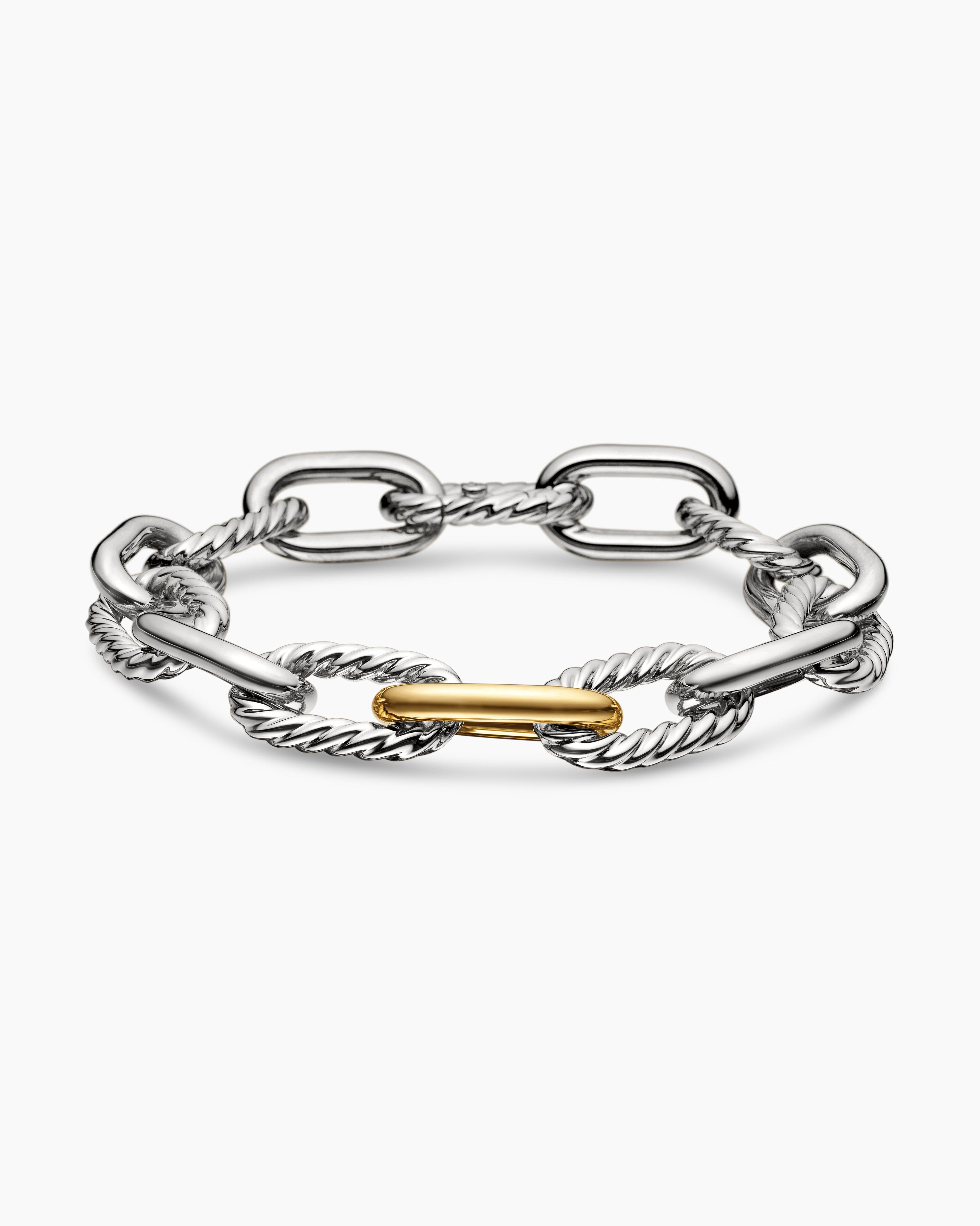 Womens DY Madison Chain Bracelet in Sterling Silver with 18K Yellow Gold, 11mm