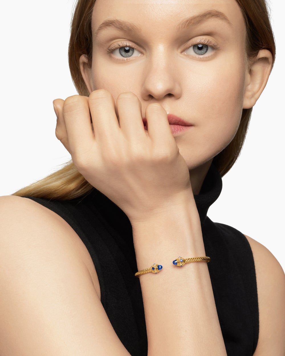 Womens Renaissance® Cablespira® Flex Bracelet in 18K Yellow Gold with Blue Sapphires, 3.5mm
