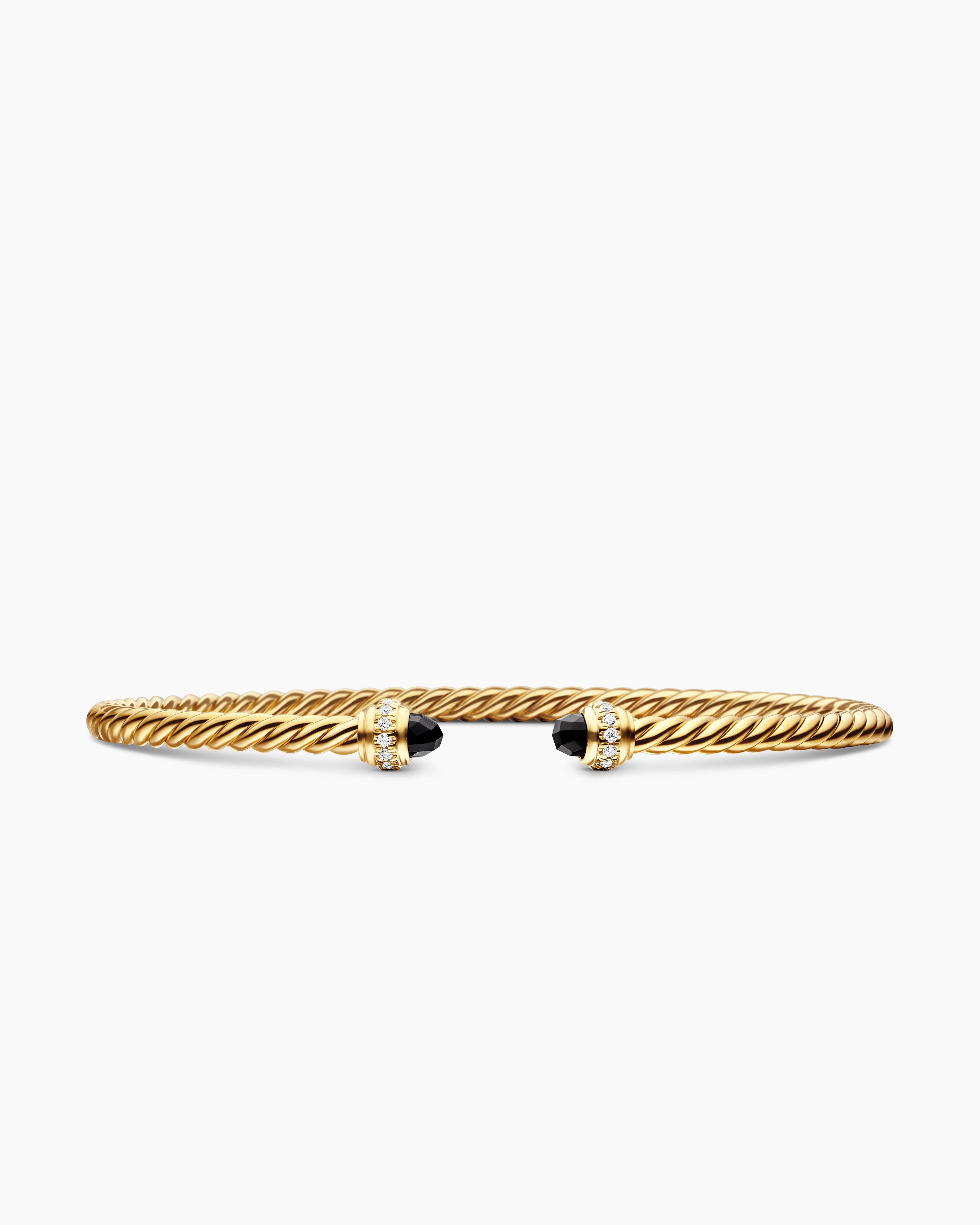 Womens Classic Cablespira&reg; Flex Bracelet in 18K Yellow Gold with Black Onyx and Diamonds, 3mm