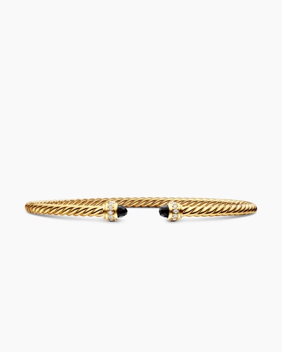 Classic Cablespira® Flex Bracelet in 18K Yellow Gold with Black Onyx and Diamonds, 3mm