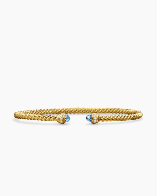 Bracelet Classic Cablespira® Flex en or jaune 18 carats avec topaze bleue et diamants, 3 mm