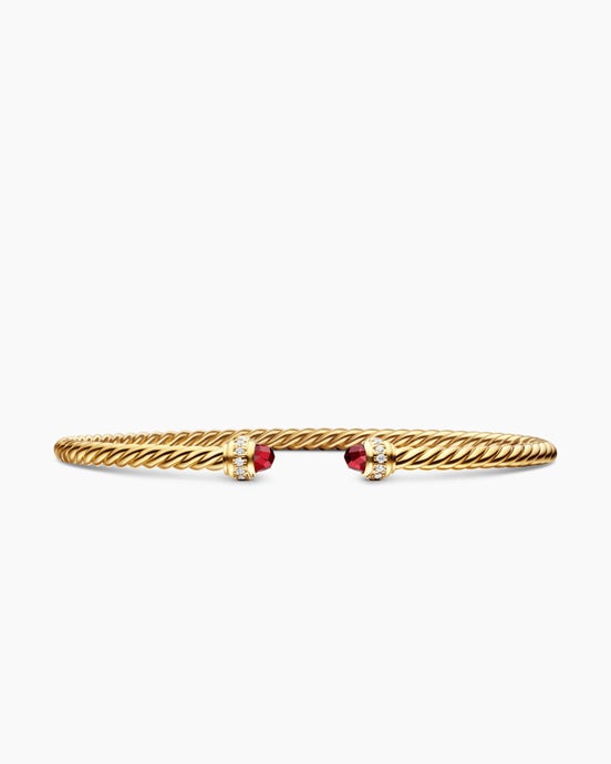 Classic Cablespira® Flex Bracelet in 18ct Yellow Gold with Garnets and Diamonds, 3mm