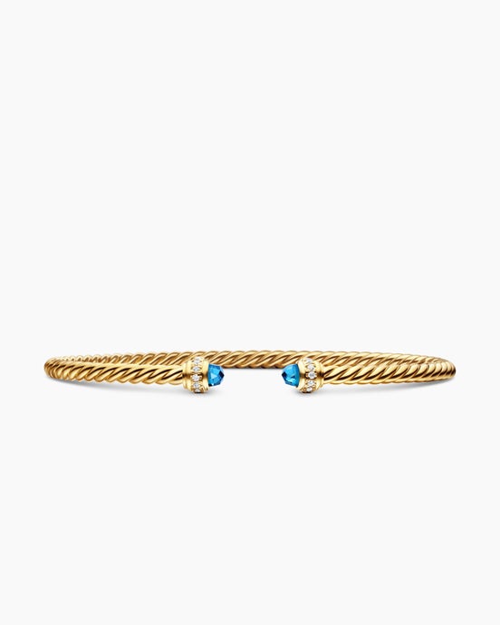 Classic Cablespira® Flex Bracelet in 18ct Yellow Gold with Hampton Blue Topaz and Diamonds, 3mm