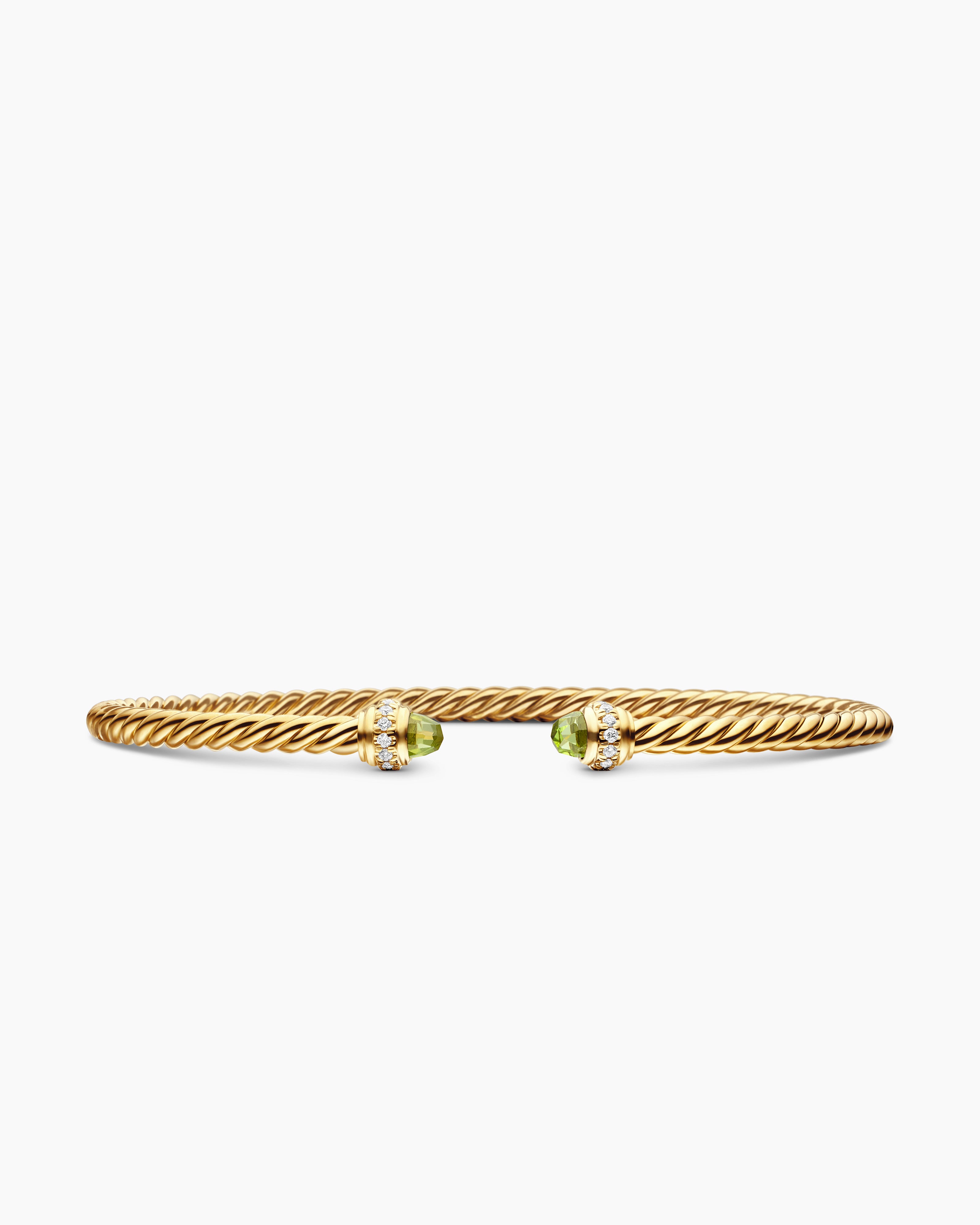 Womens Classic Cablespira Flex Bracelet in 18K Yellow Gold with Diamonds, 3mm