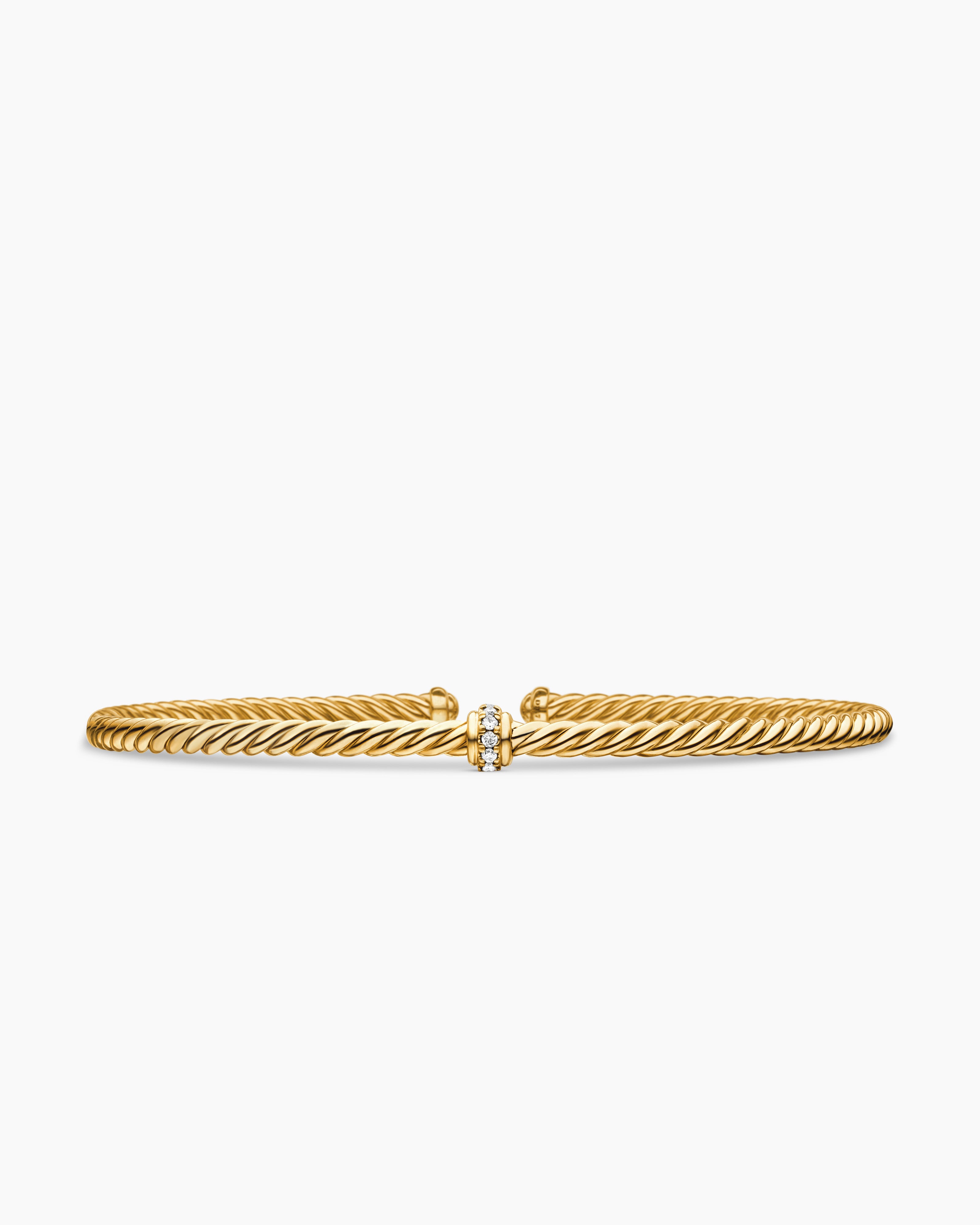 Womens Classic Cablespira Flex Station Bracelet in 18K Yellow Gold with Diamonds, 3mm