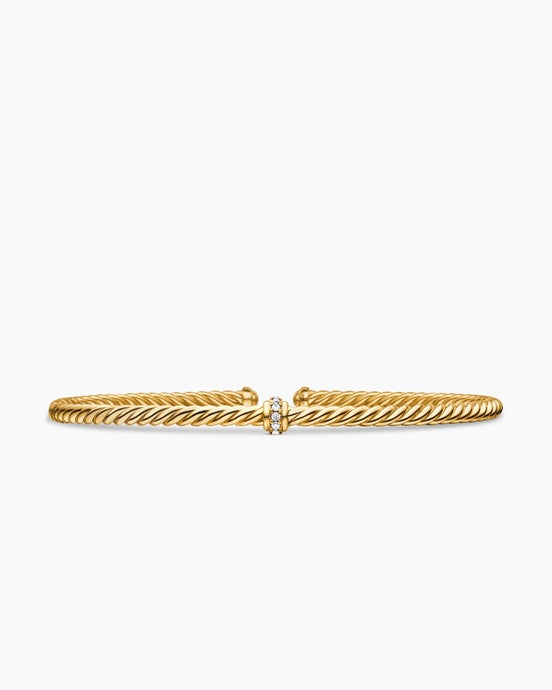 Classic Cablespira® Flex Station Bracelet in 18K Yellow Gold with Diamonds, 3mm