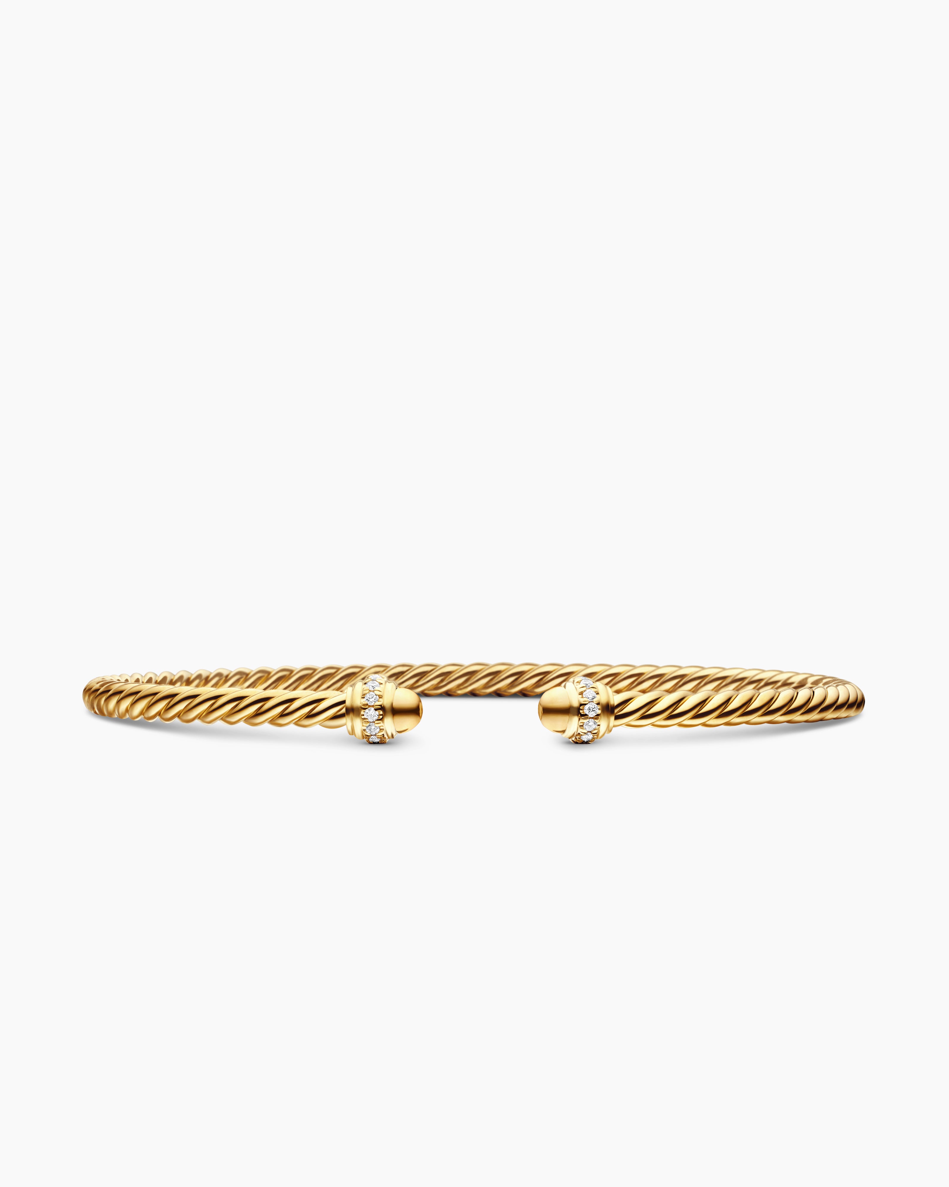 Womens Classic Cablespira Flex Bracelet in 18K Yellow Gold with Diamonds, 3mm