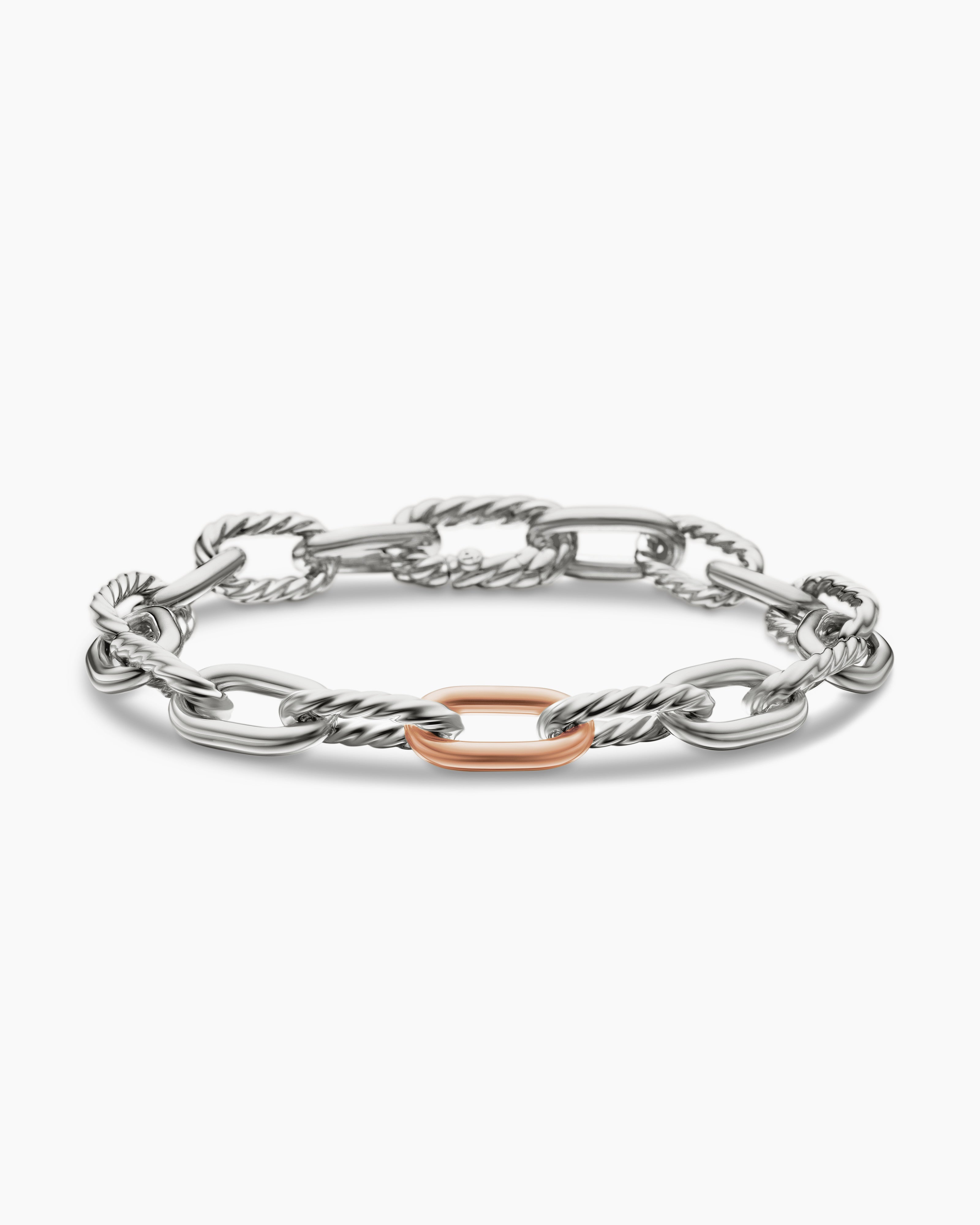 Womens DY Madison&reg; Chain Bracelet in Sterling Silver with 18ct Rose Gold, 8.5mm