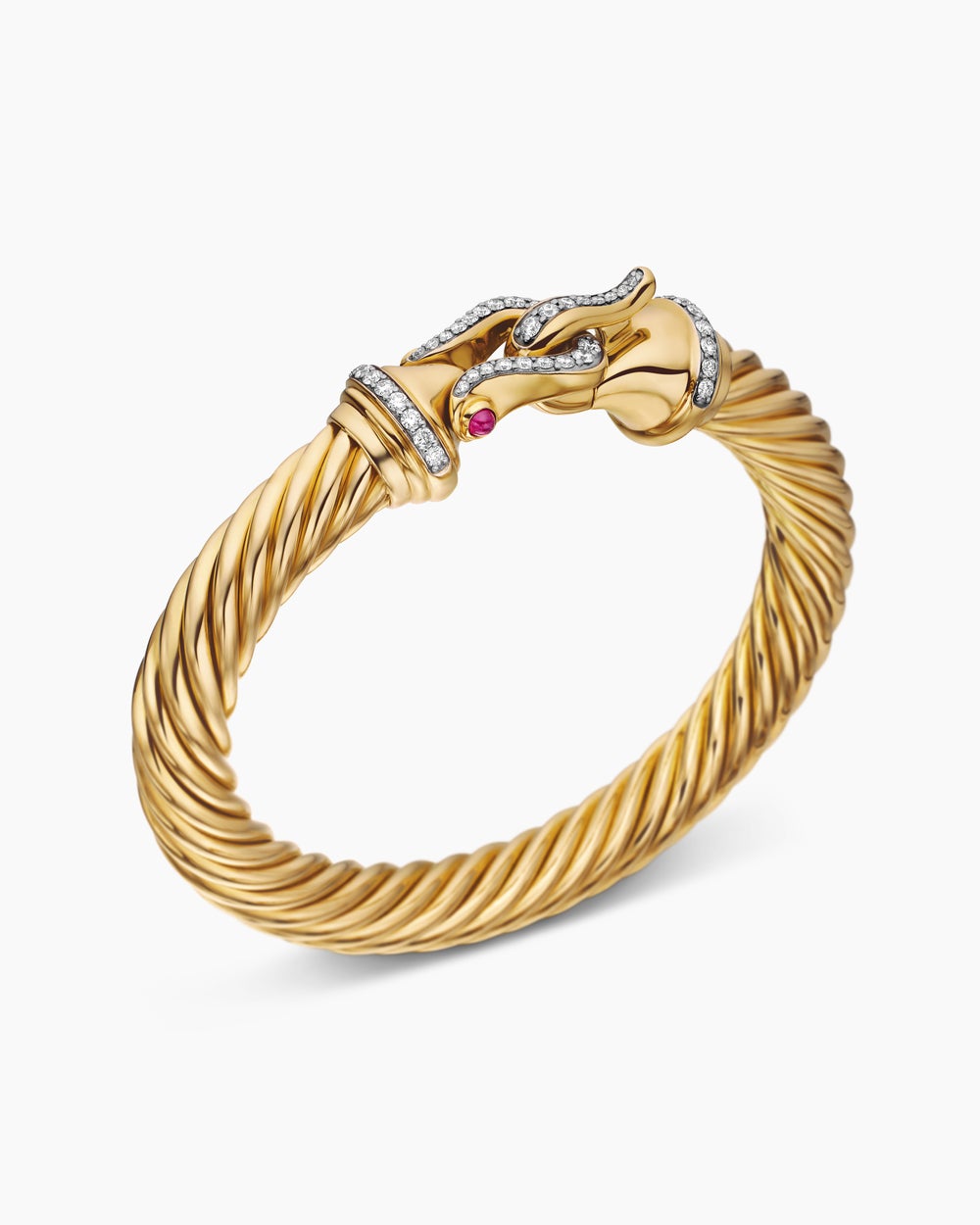 Womens Buckle Cablespira® Flex Bracelet in 18K Yellow Gold with Rubies and Diamonds, 9mm