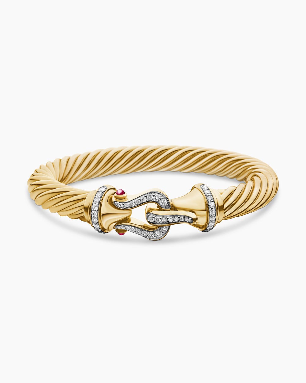 Womens Buckle Cablespira® Flex Bracelet in 18K Yellow Gold with Rubies and Diamonds, 9mm