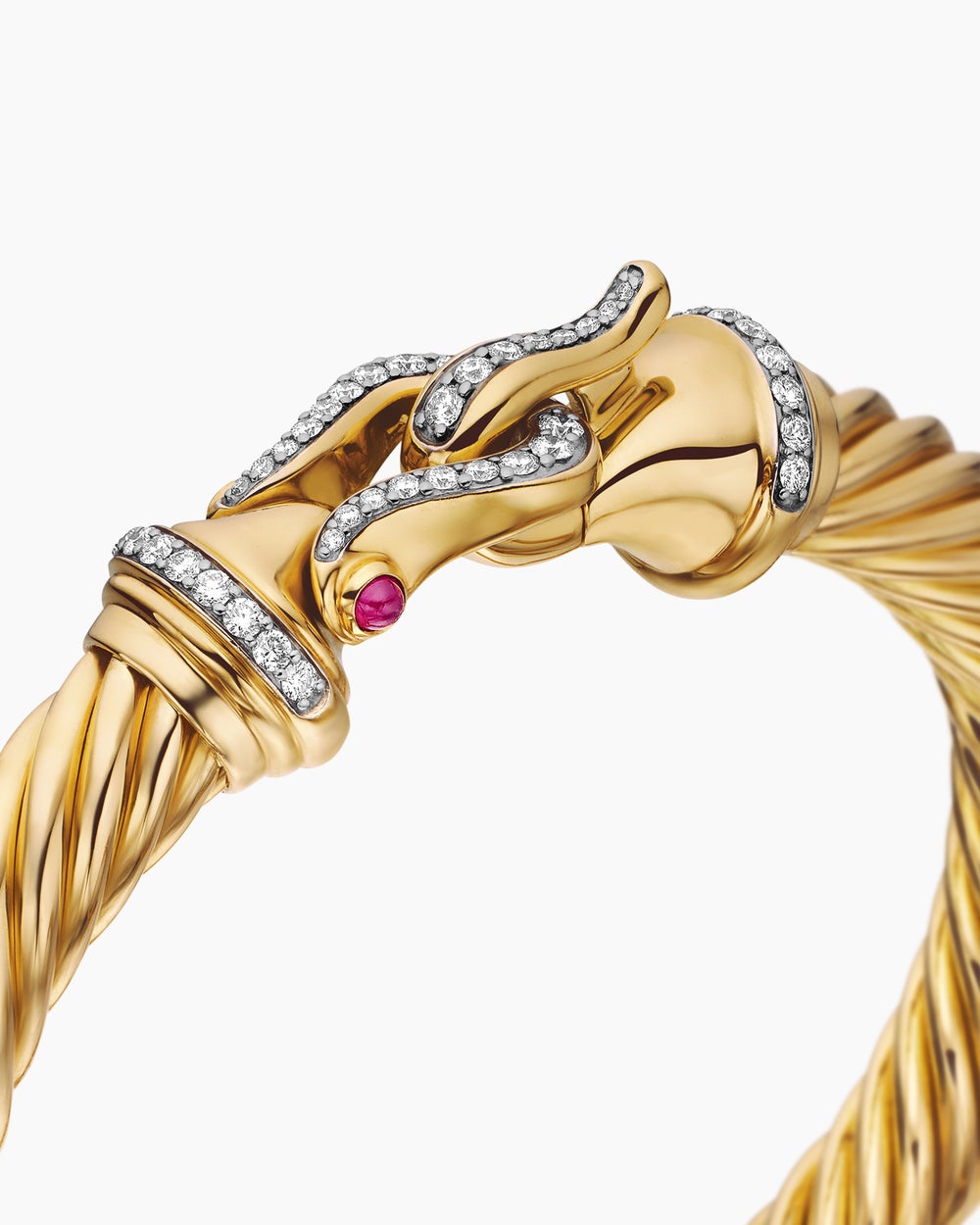 Womens Buckle Cablespira® Flex Bracelet in 18K Yellow Gold with Rubies and Diamonds, 9mm