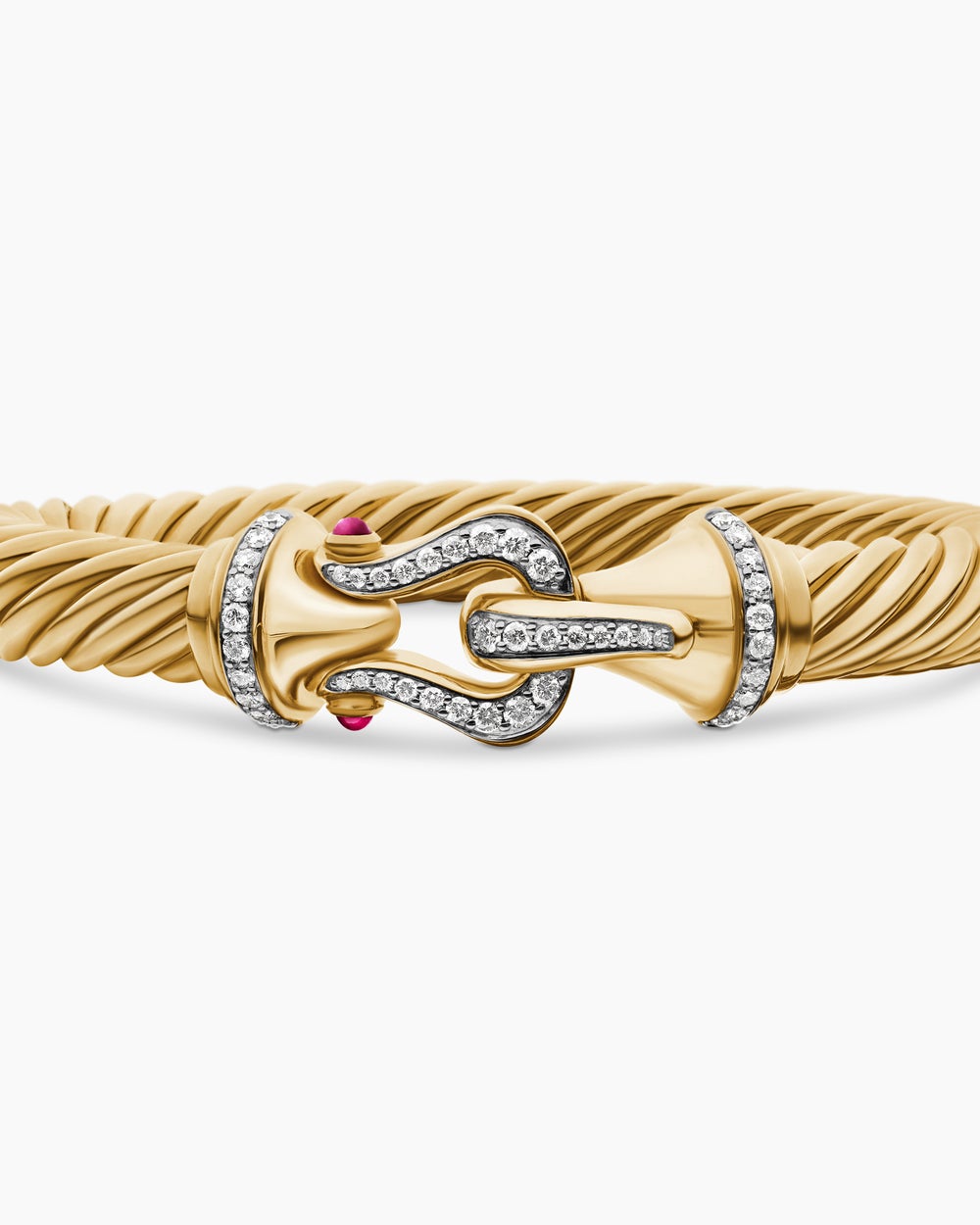 Womens Buckle Cablespira® Flex Bracelet in 18K Yellow Gold with Rubies and Diamonds, 9mm