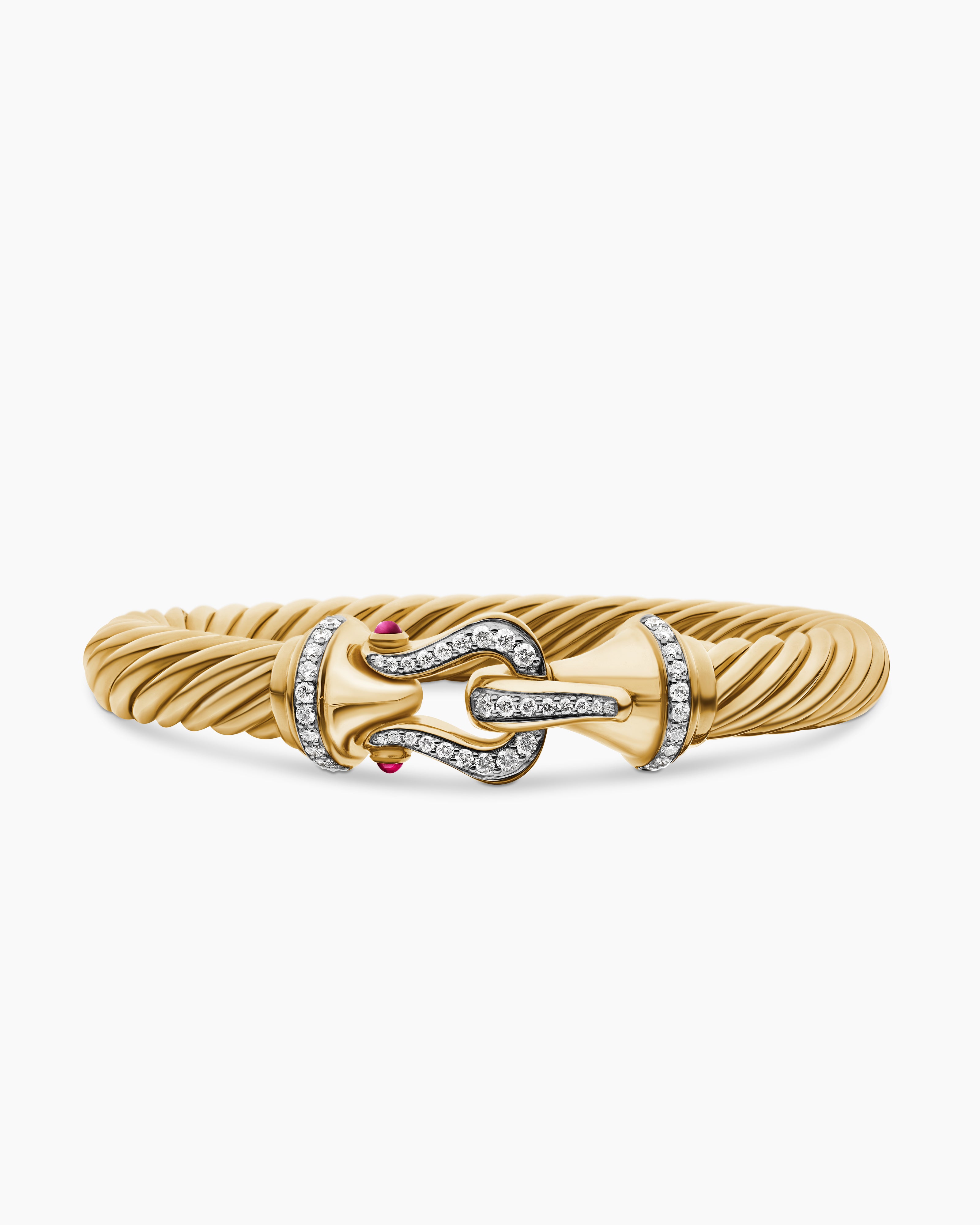 Womens Buckle Cablespira&reg; Flex Bracelet in 18K Yellow Gold with Rubies and Diamonds, 9mm