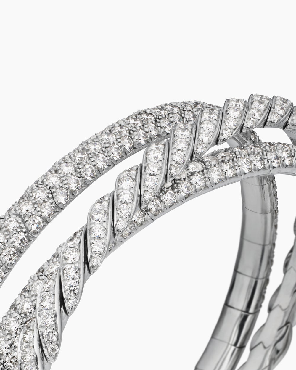 Womens Sculpted Cable Flex® Three Row Bracelet in 18K White Gold with Diamonds, 18.5mm